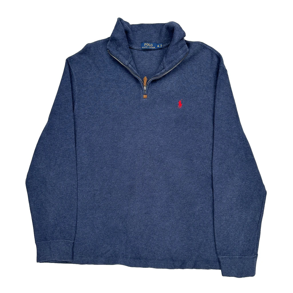 Polo By Ralph Lauren 1/4 Zip - XL Blue Cotton Refurbished - Thrifted (note: this is a term often used to describe second- refurbished available on Cerqular