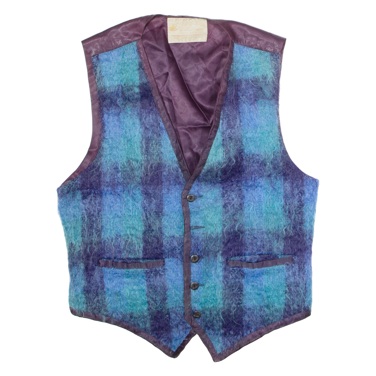 KEMP BLAIR Mens Blazer Waistcoat Blue Wool 90s Plaid S Refurbished - N/A refurbished available on Cerqular