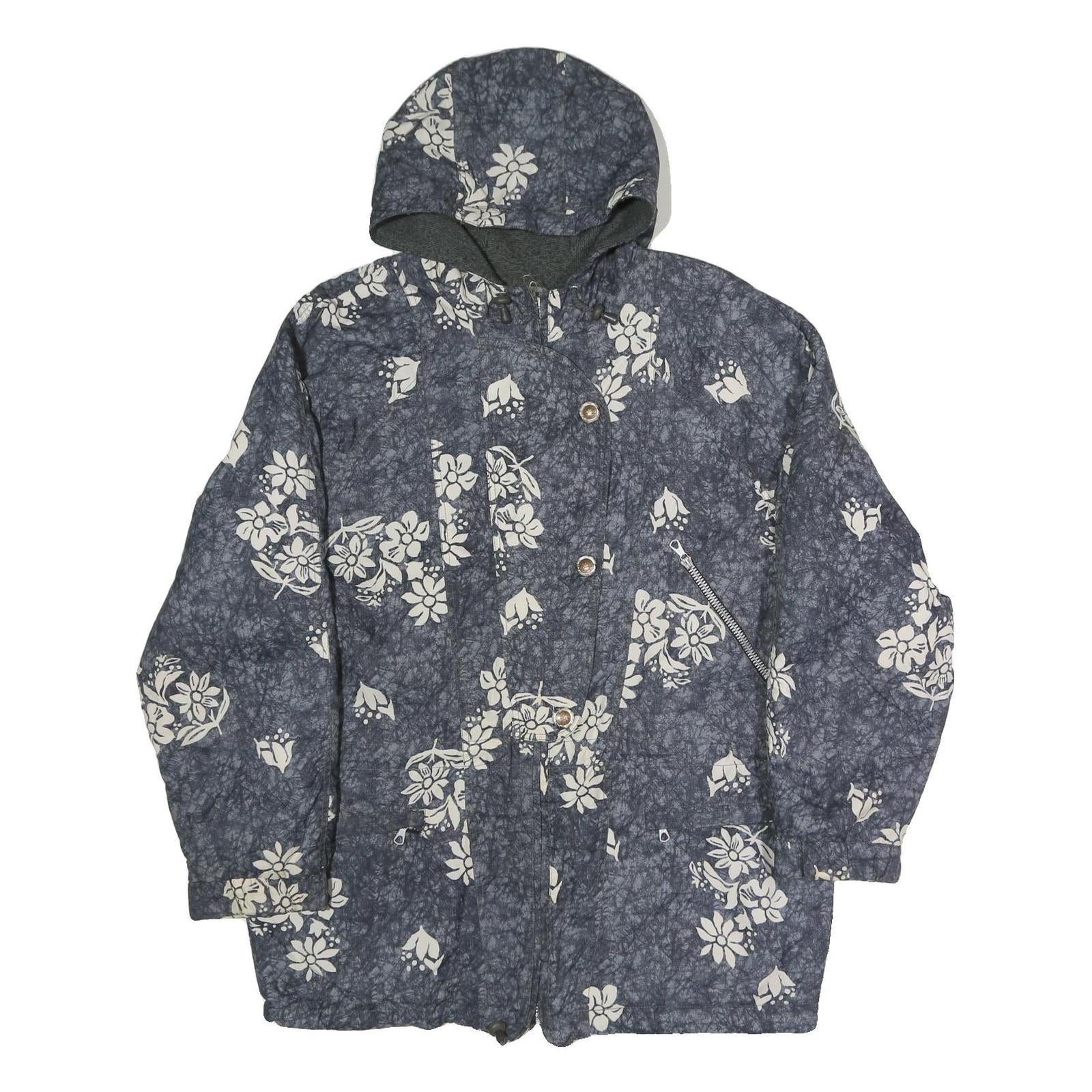 RODEO Womens Blue Floral Polyester Blend Jacket M Zip Hooded Refurbished - N/A refurbished available on Cerqular