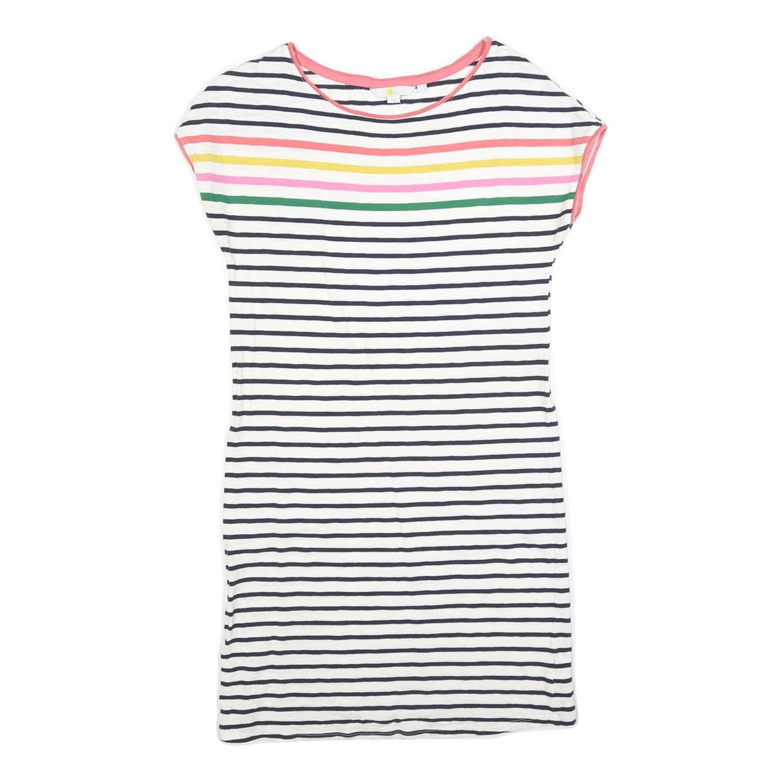BODEN Womens White Navy & Multi Stripe Day Cotton Blend Short Sleeve Knee Length Refurbished - N/A refurbished available on Cerqular