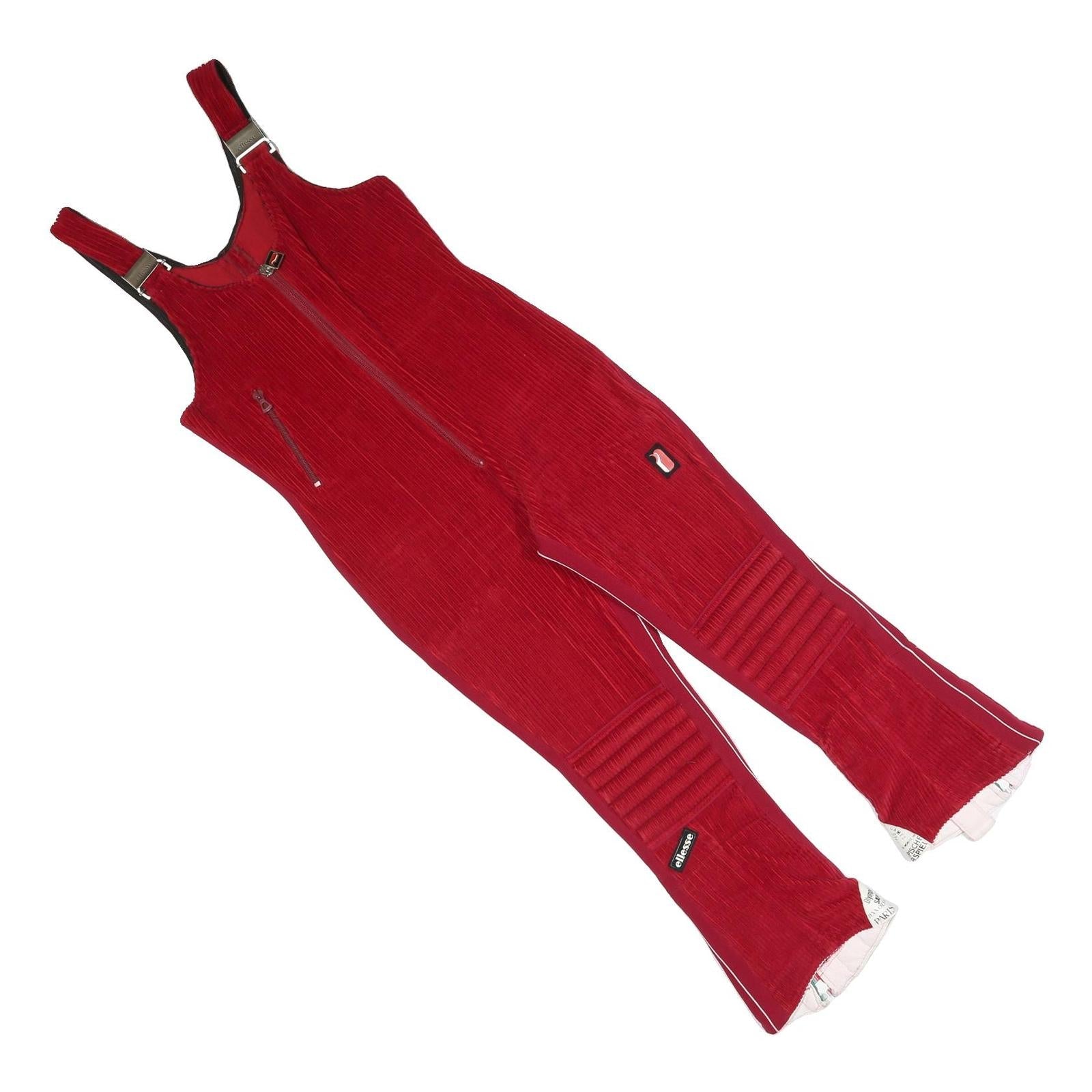 ELLESSE Womens Red Dungarees Slim Polyester Blend Corduroy S W28 L23 Zipper Refurbished - N/A refurbished available on Cerqular