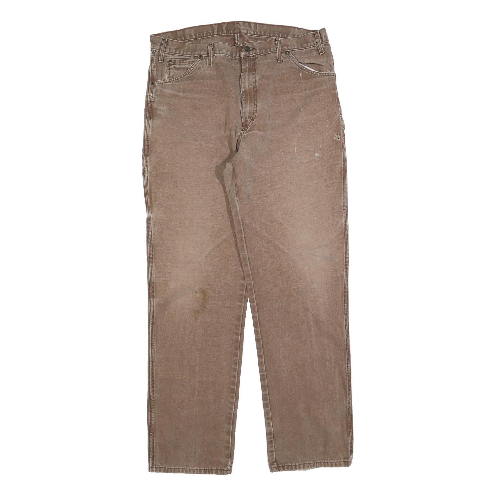 DICKIES Mens Regular Fit Brown Cotton Blend Work Trousers W38 L36 Durable Zip Refurbished - N/A refurbished available on Cerqular