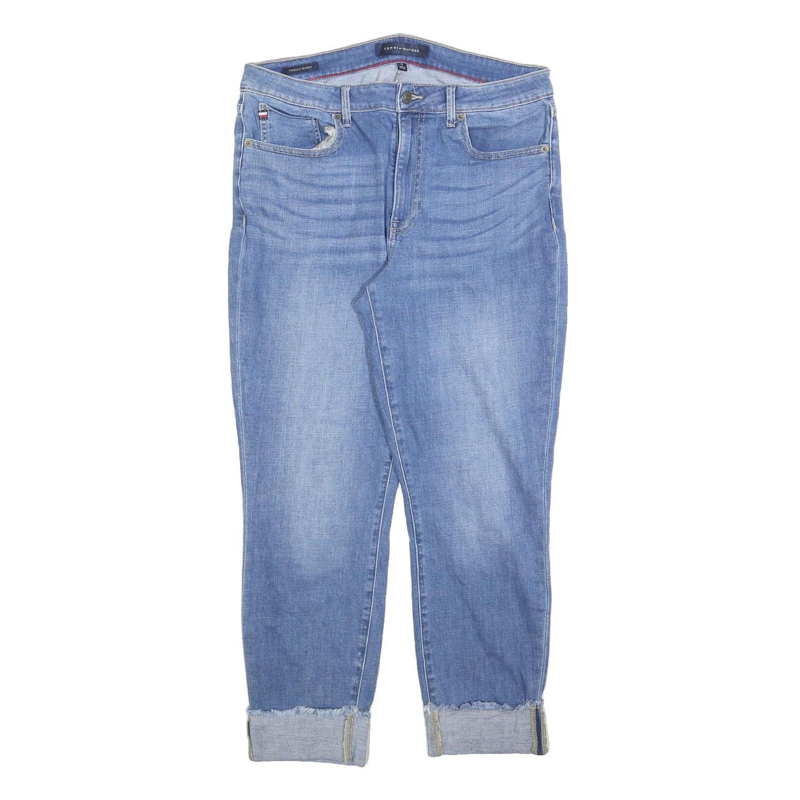 TOMMY HILFIGER Womens Slim Blue Denim Light Wash Jeans W34 L27 Cuffed Hem Refurbished - N/A refurbished available on Cerqular