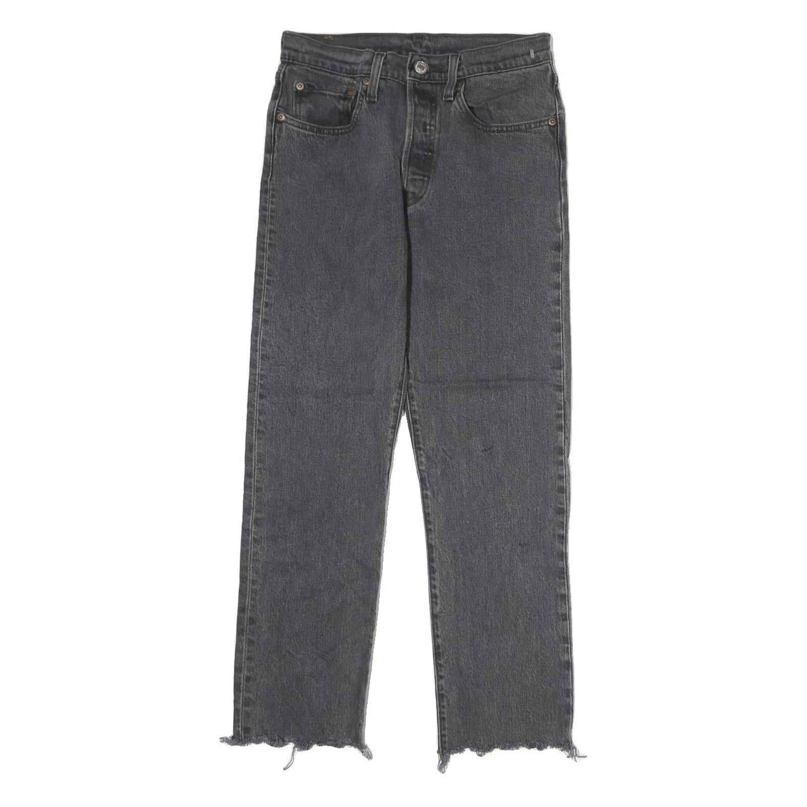 LEVI'S 501 Mens Jeans Black Slim Straight Denim Raw W26 L27 Distressed Hem Refurbished - N/A refurbished available on Cerqular