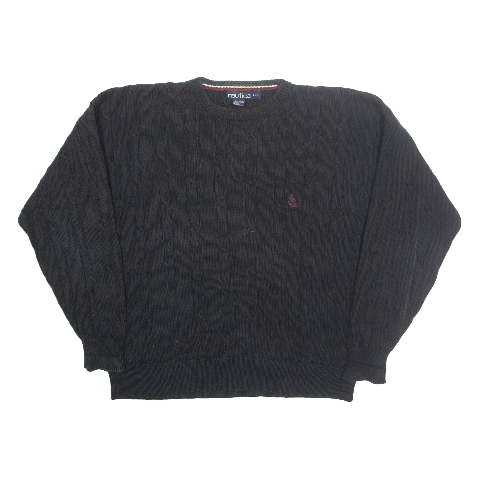 NAUTICA Mens Jumper Black Cable Knit L Refurbished - N/A refurbished available on Cerqular