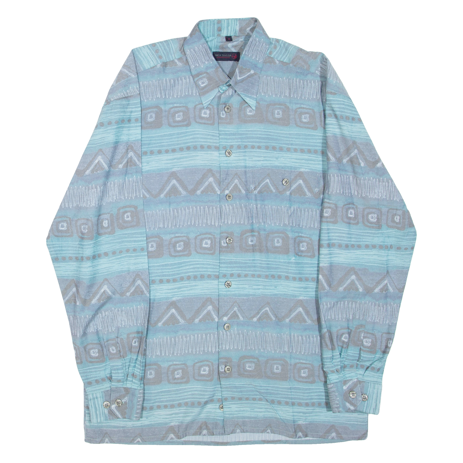 NICK TAYLOR Mens Shirt Blue Crazy Pattern Long Sleeve M Refurbished - N/A refurbished available on Cerqular