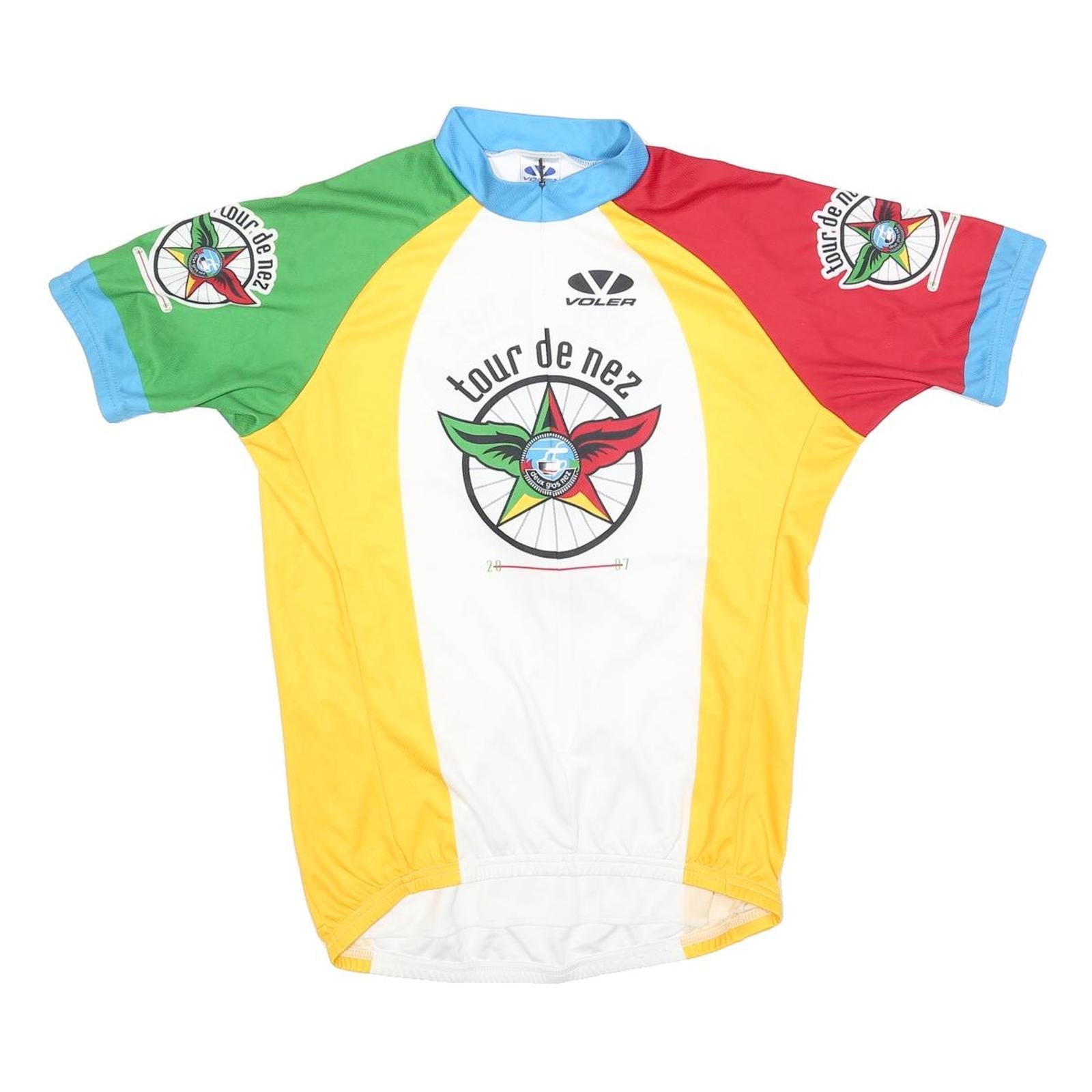 VOLER Mens White Yellow Red & Green Tour De Nez Graphic Cycling T-Shirt L Short Refurbished - N/A refurbished available on Cerqular