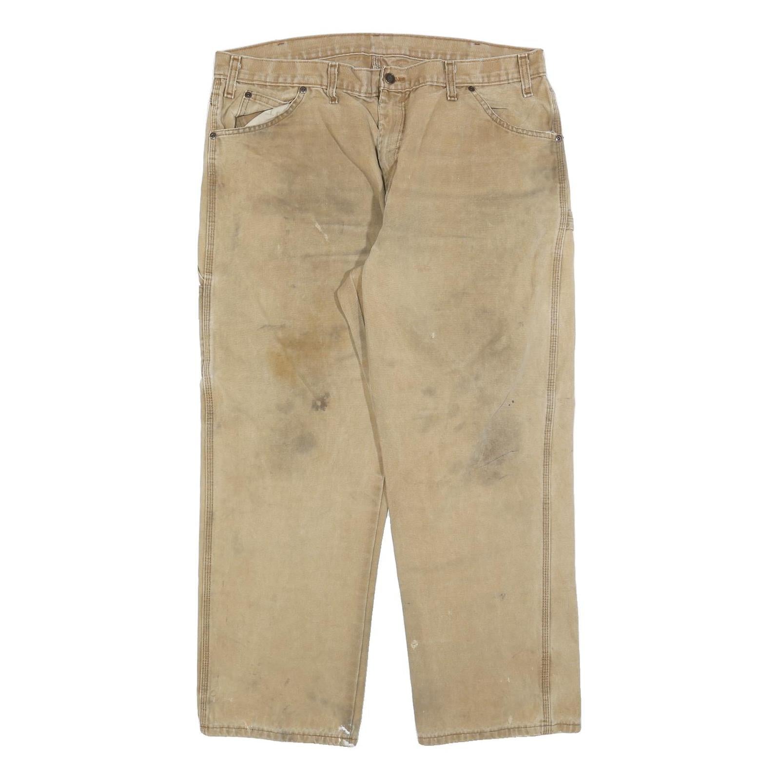 DICKIES Mens Relaxed Beige Cotton Blend Zip Trousers W40 L30 Workwear Casual Refurbished - N/A refurbished available on Cerqular