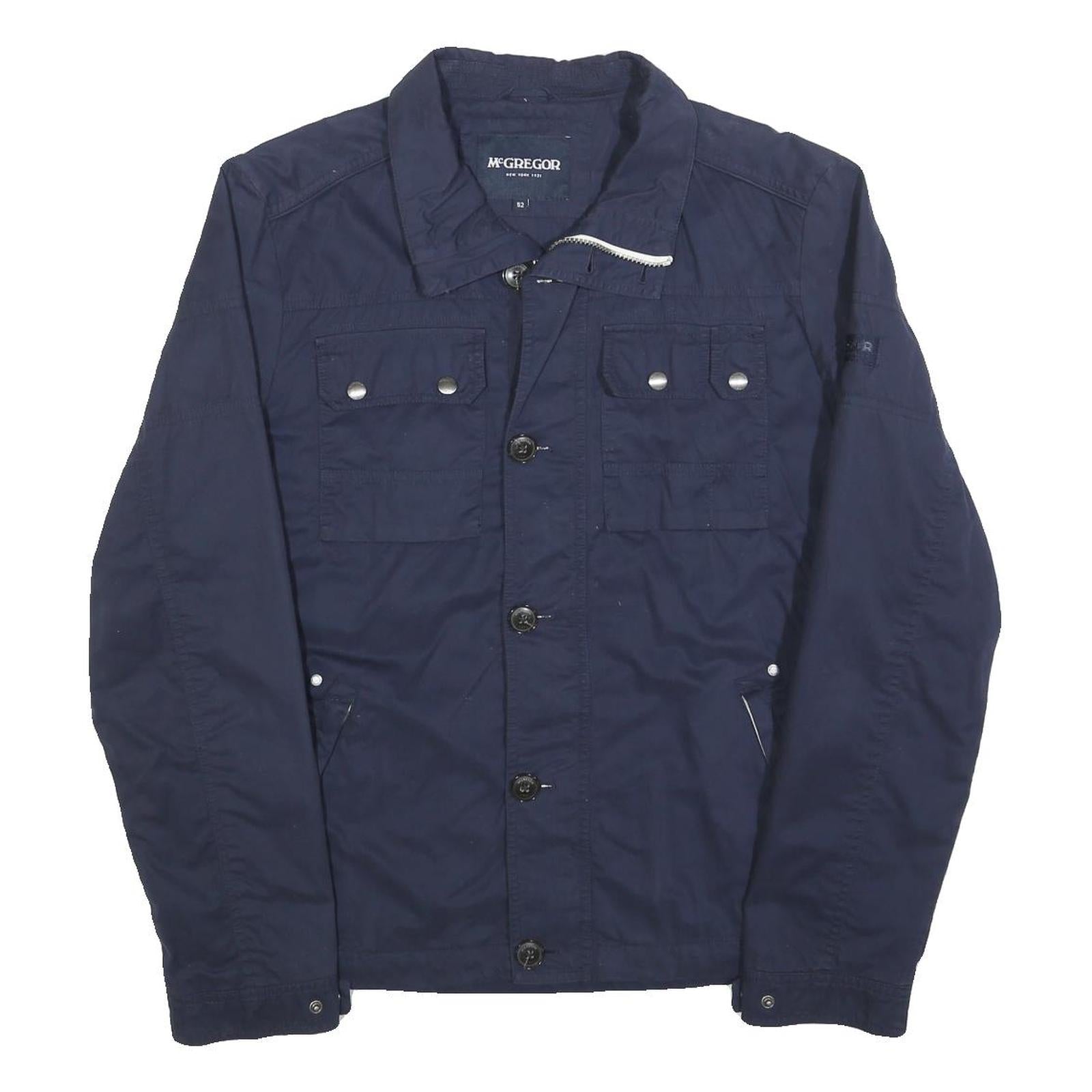 MCGREGOR Mens Navy Blue Cotton Blend Jacket L Zip Chest Pockets Casual Outerwear Refurbished - N/A refurbished available on Cerqular