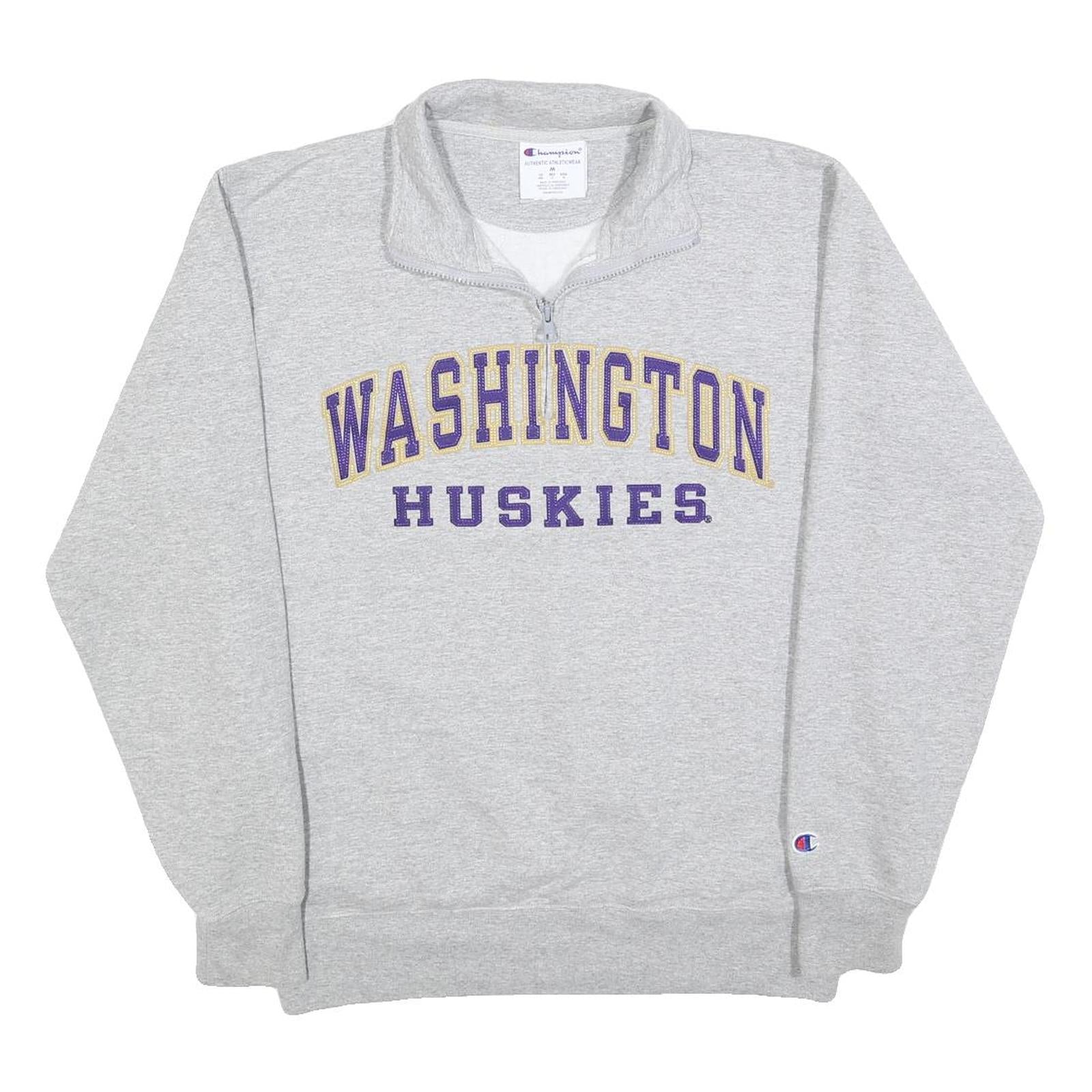 CHAMPION Mens Grey Washington Huskies 1/4 Zip Sweatshirt M Cotton Blend Pullover Refurbished - N/A refurbished available on Cerqular