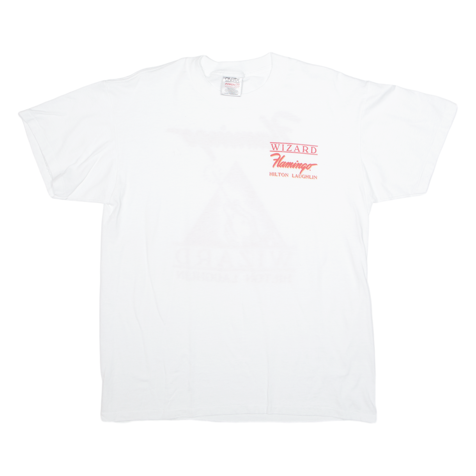 ONEITA Flamingo Wizard Hilton Laughlin Mens T-Shirt White USA L Refurbished - N/A refurbished available on Cerqular