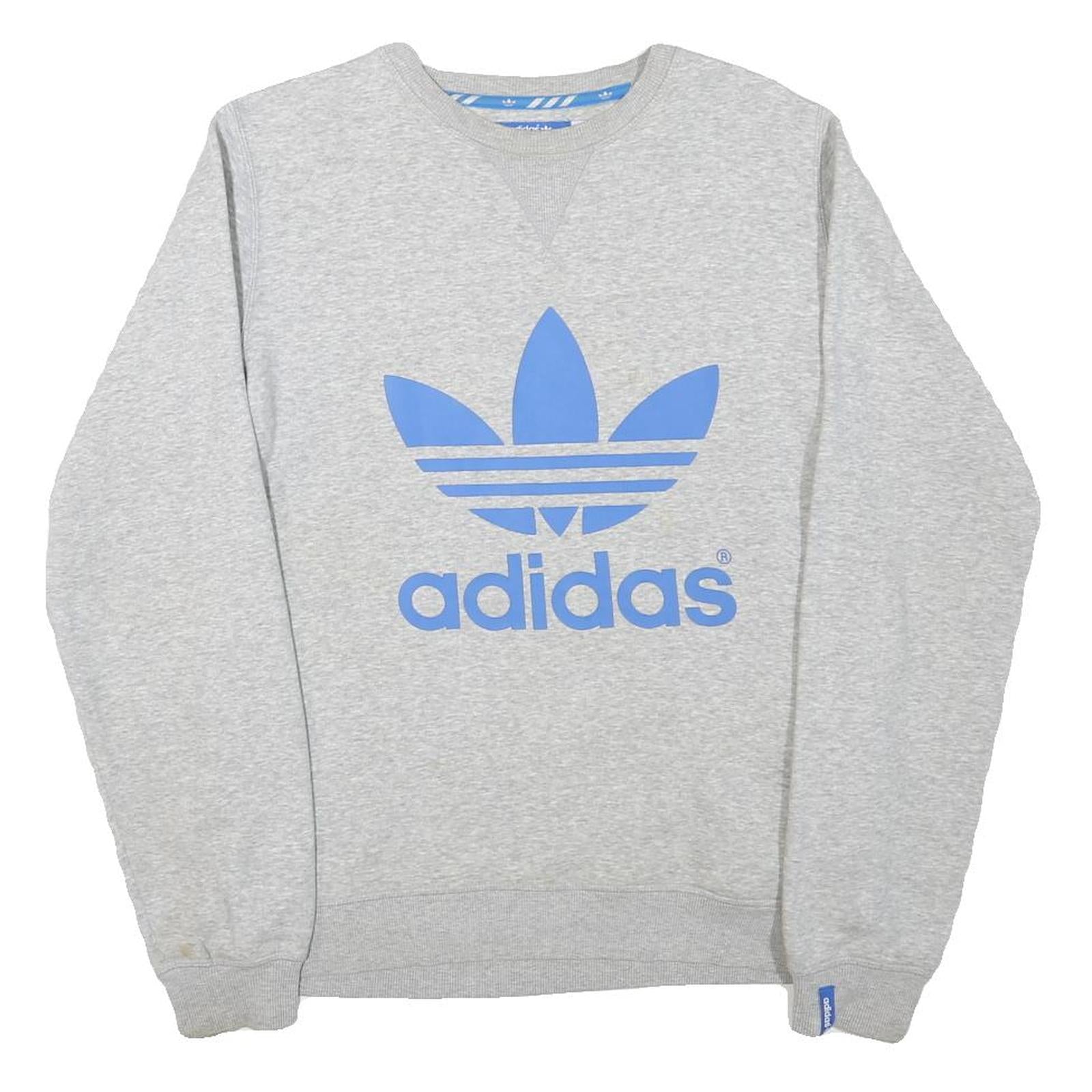 ADIDAS Mens Grey Blue Sweatshirt Crew Neck S Cotton Blend Pullover Casual Refurbished - N/A refurbished available on Cerqular
