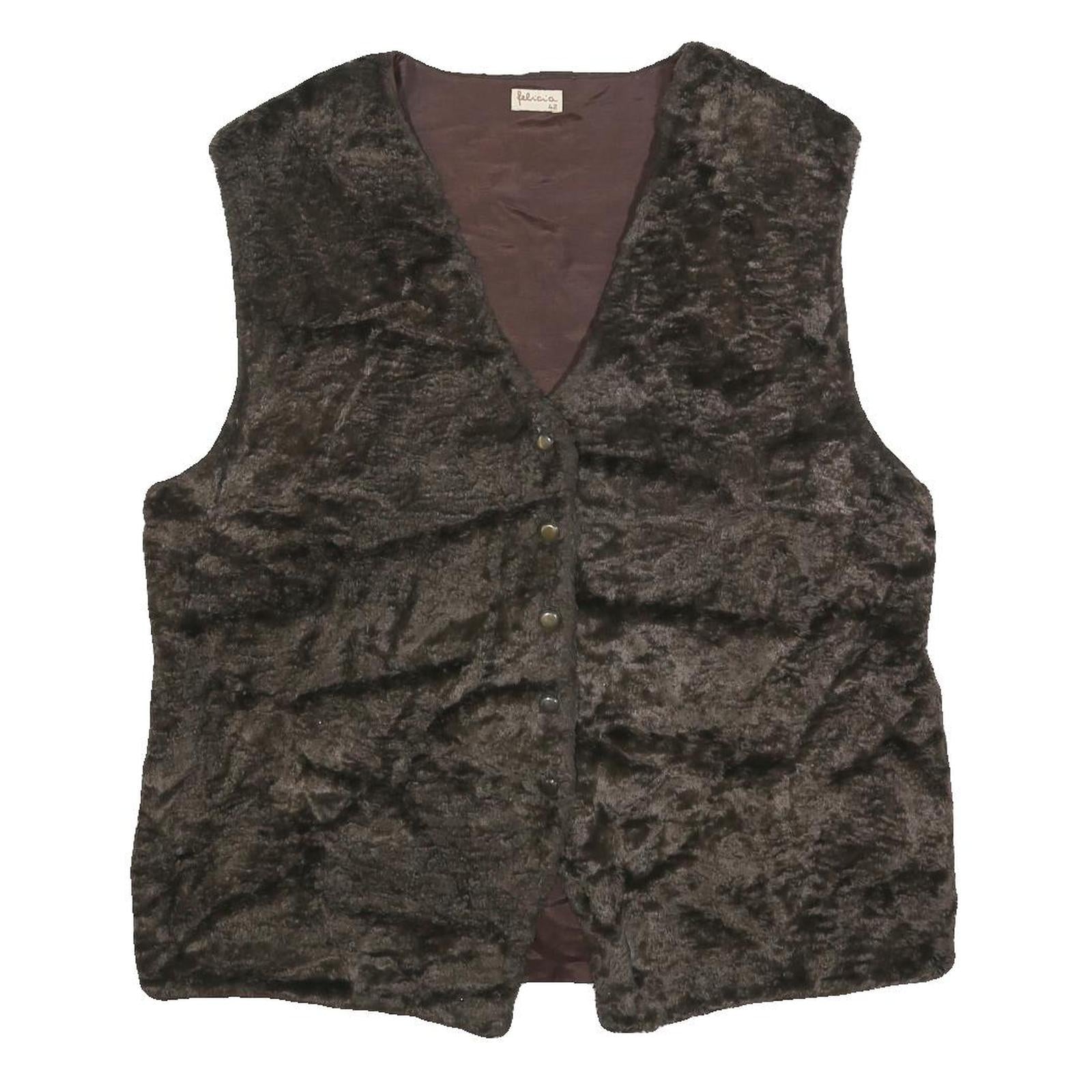 FELICIA Womens Brown Faux Fur Jacket L Polyester Button Fastening Plush Refurbished - N/A refurbished available on Cerqular