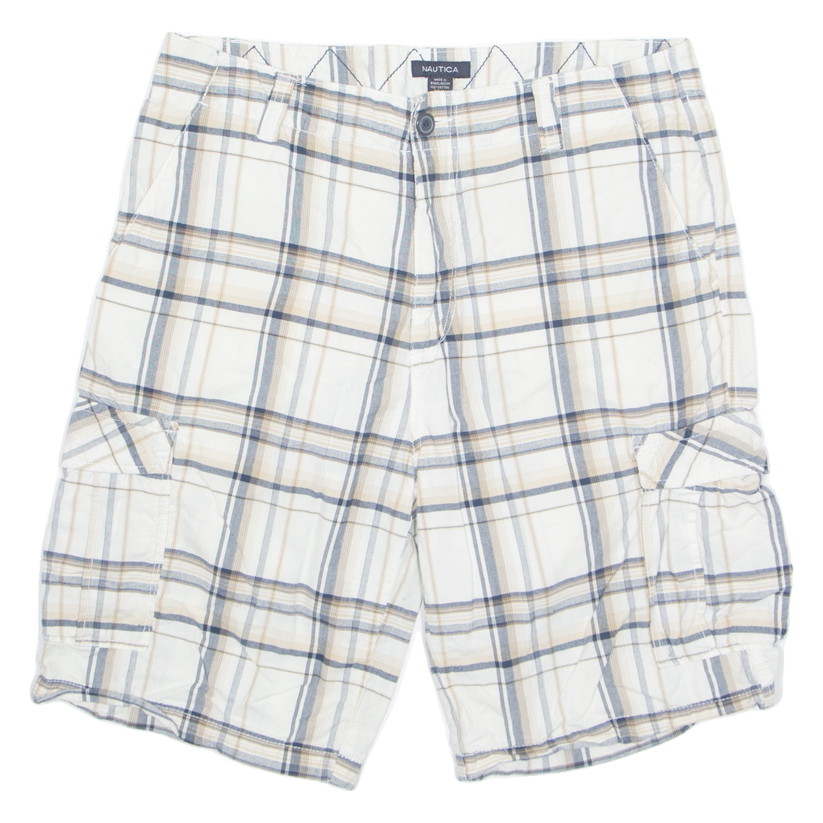 NAUTICA Mens Cargo Shorts Cream Check L W36 Refurbished - N/A refurbished available on Cerqular