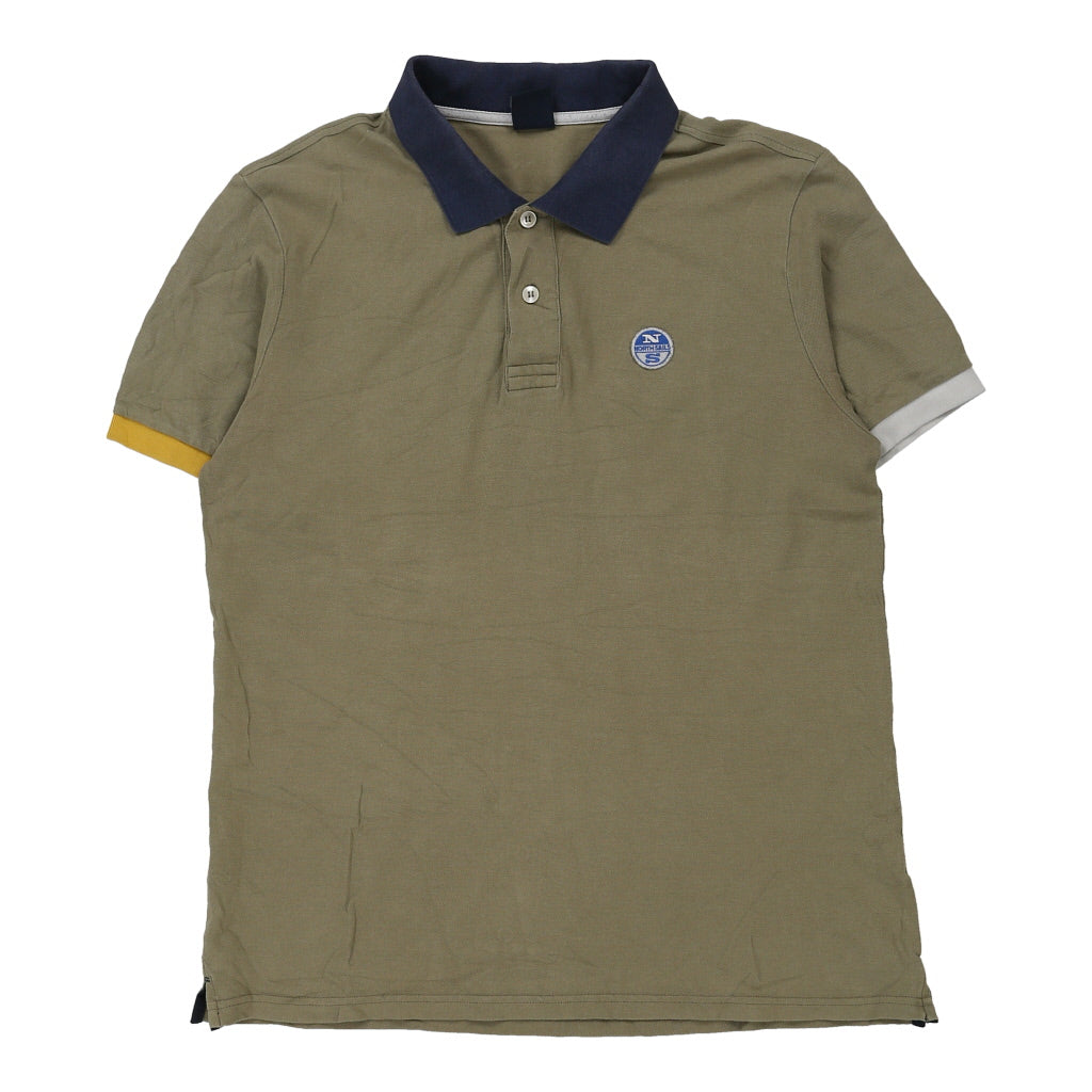 North Sails Polo Shirt - Medium Khaki Cotton Refurbished - Thrifted (note: this is a term often used to describe second- refurbished available on Cerqular