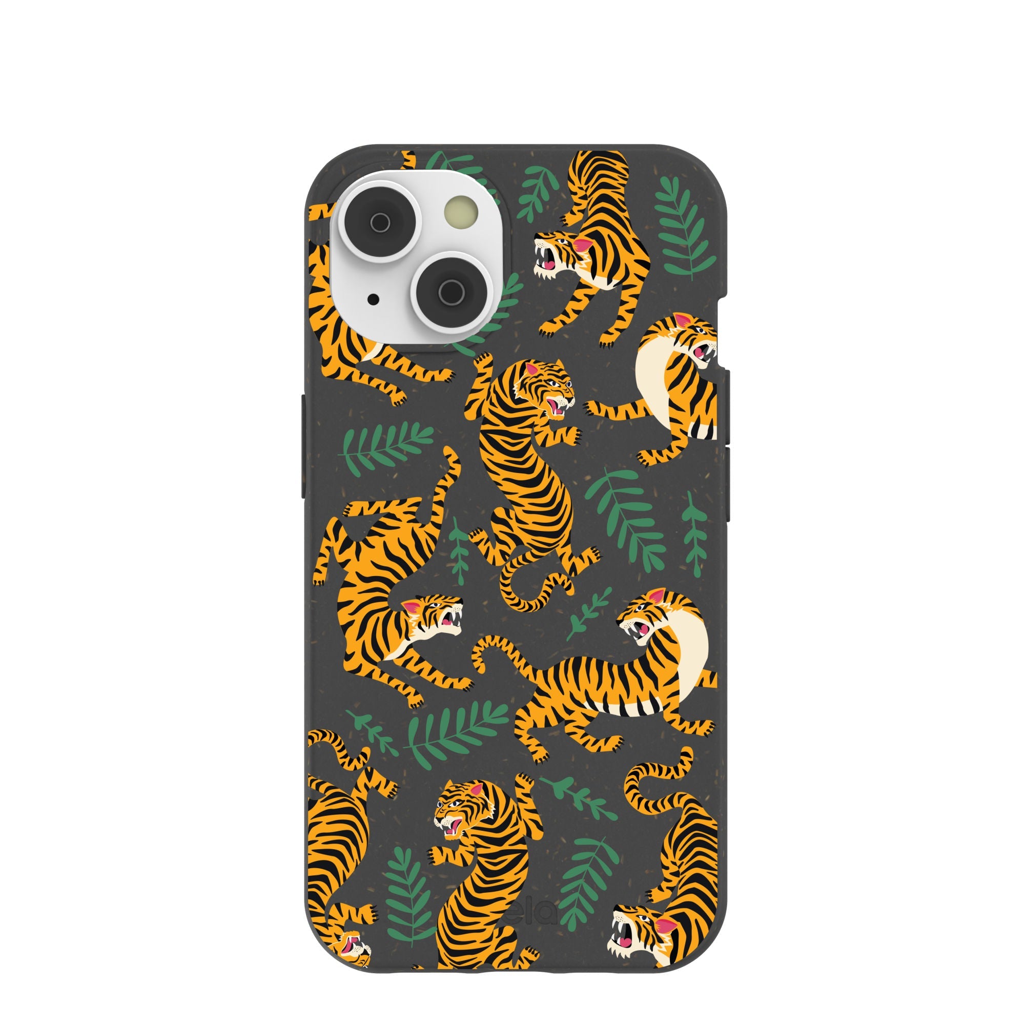 Black Playful Tigers iPhone 14/16e Case Refurbished - Pela Case refurbished available on Cerqular