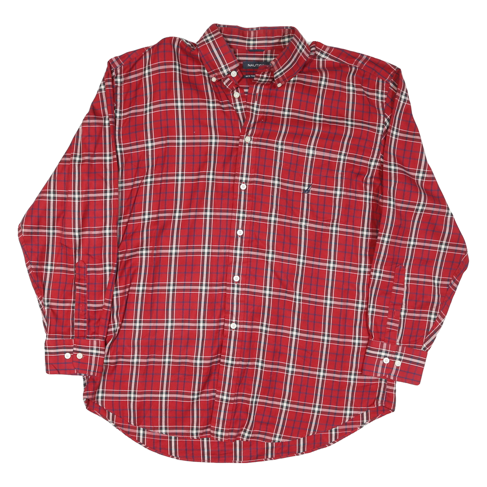 NAUTICA Mens Red Plaid Cotton Blend Shirt XL Smart Casual Button Down Refurbished - N/A refurbished available on Cerqular