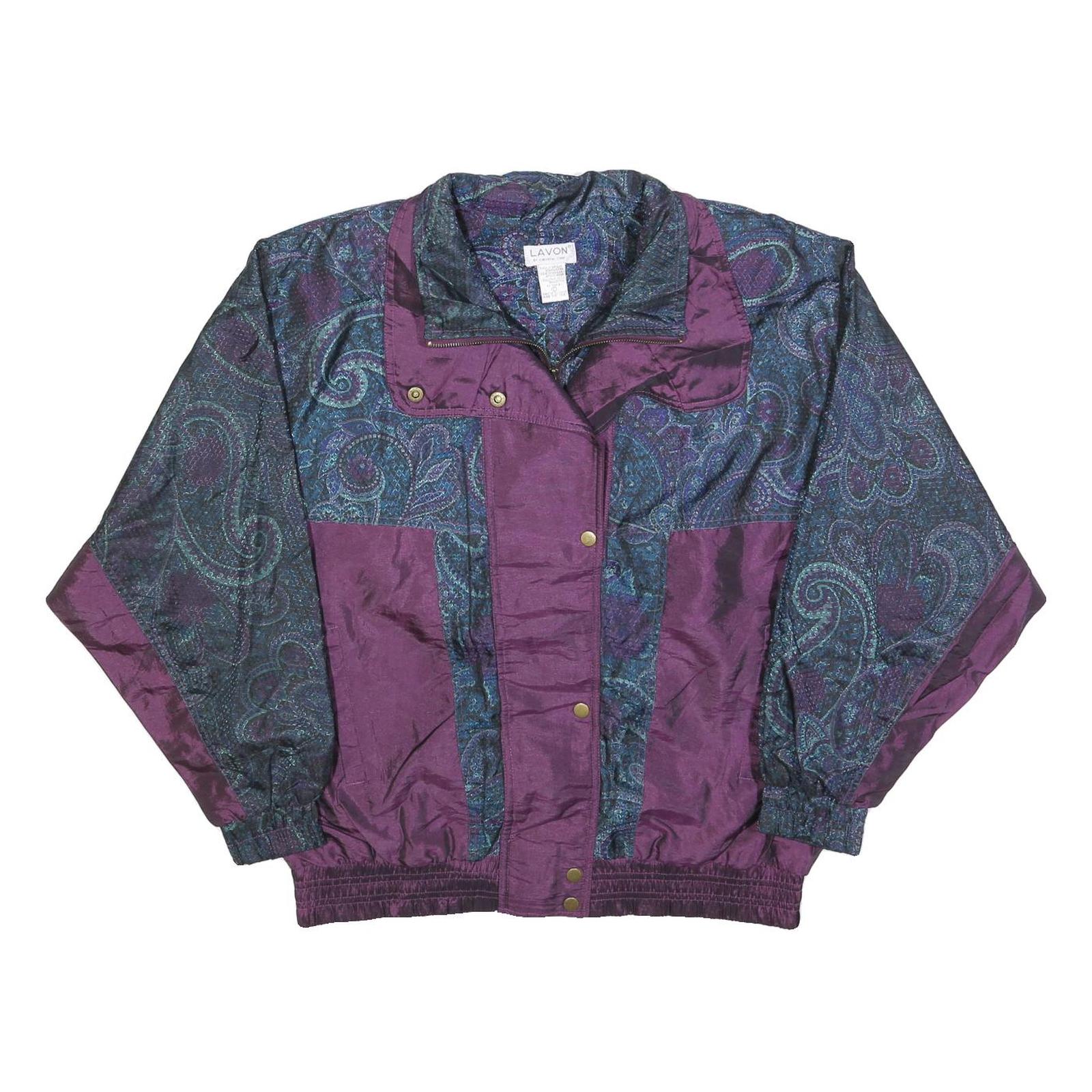 LAVON Womens Purple Blue Paisley Jacket L Polyester Blend Zip Casual Patterned Refurbished - N/A refurbished available on Cerqular