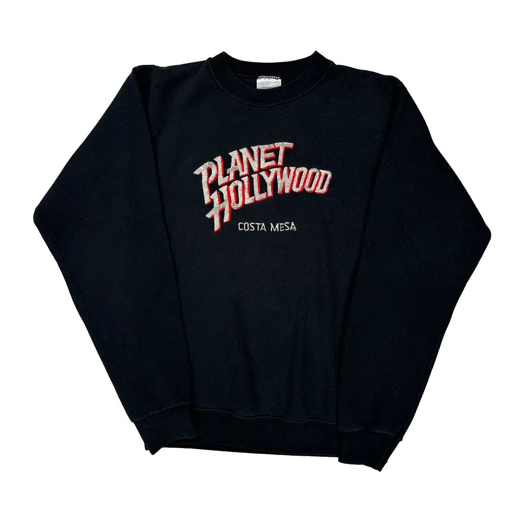Planet Hollywood Spellout Sweatshirt - Small Black Cotton Blend Refurbished - Thrifted (note: this is a term often used to describe second- refurbished available on Cerqular