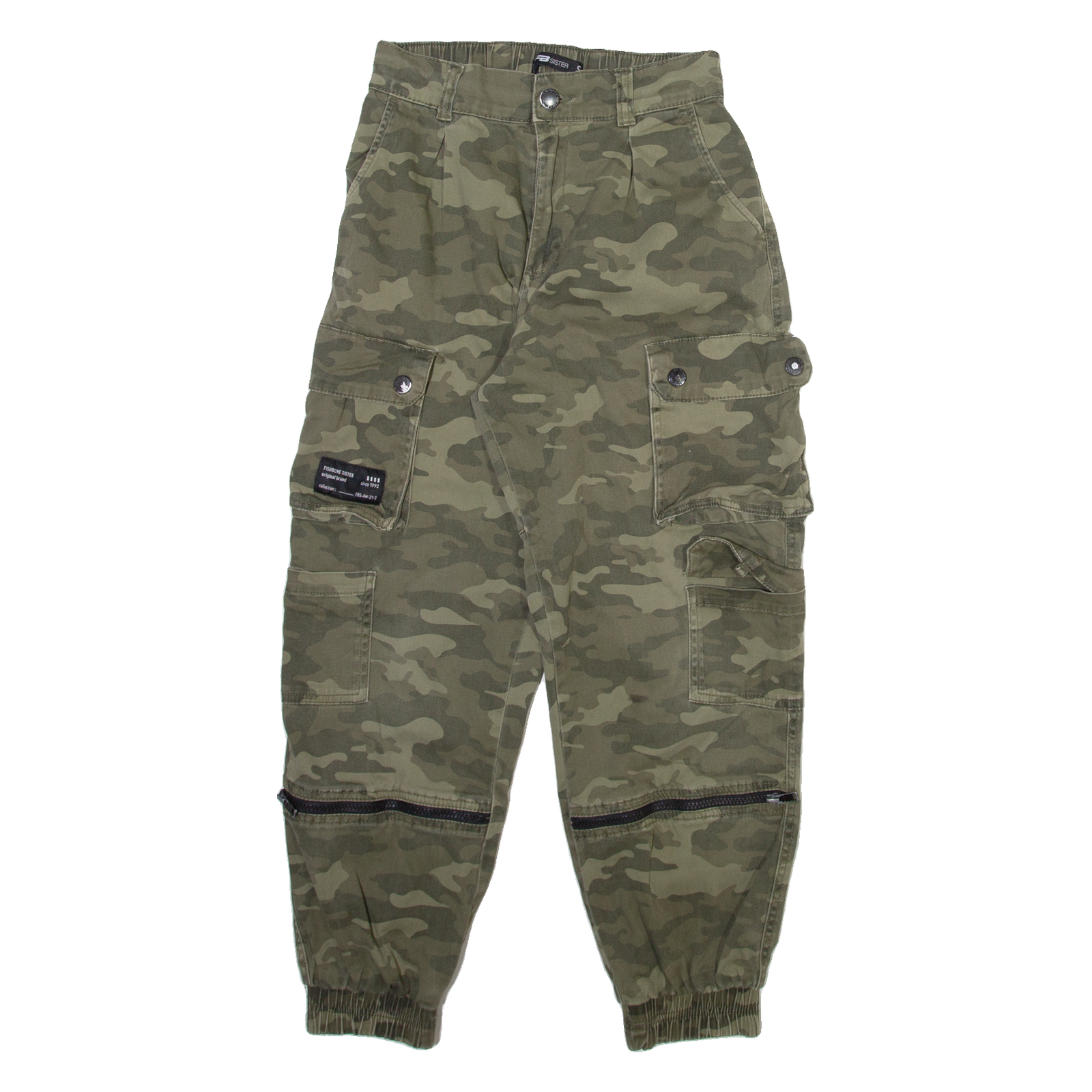 FB SISTER Camo Cargo Womens Trousers Green Relaxed Tapered W26 L26 Refurbished - N/A refurbished available on Cerqular