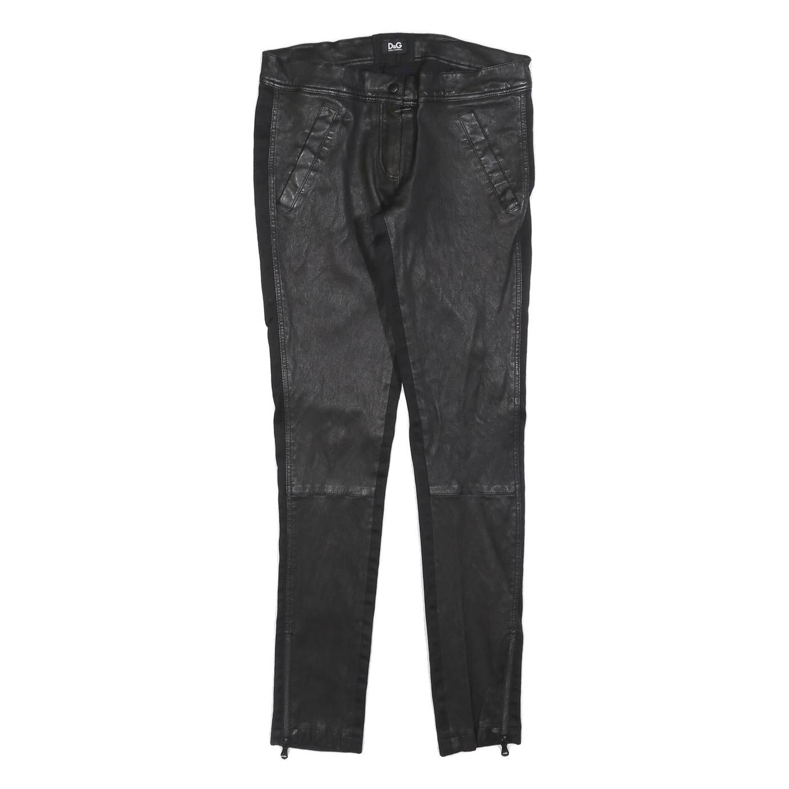 DOLCE & GABBANA Womens Leather Black Slim Skinny Trousers W28 L30 Stylish Zip Refurbished - N/A refurbished available on Cerqular