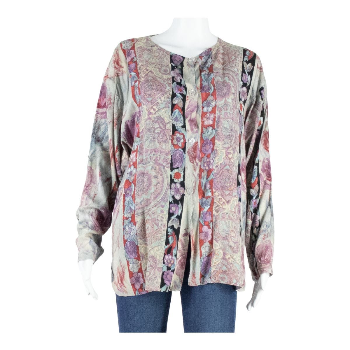 Womens Shirt Blouse Purple Long Sleeve Viscose Floral M Refurbished - N/A refurbished available on Cerqular