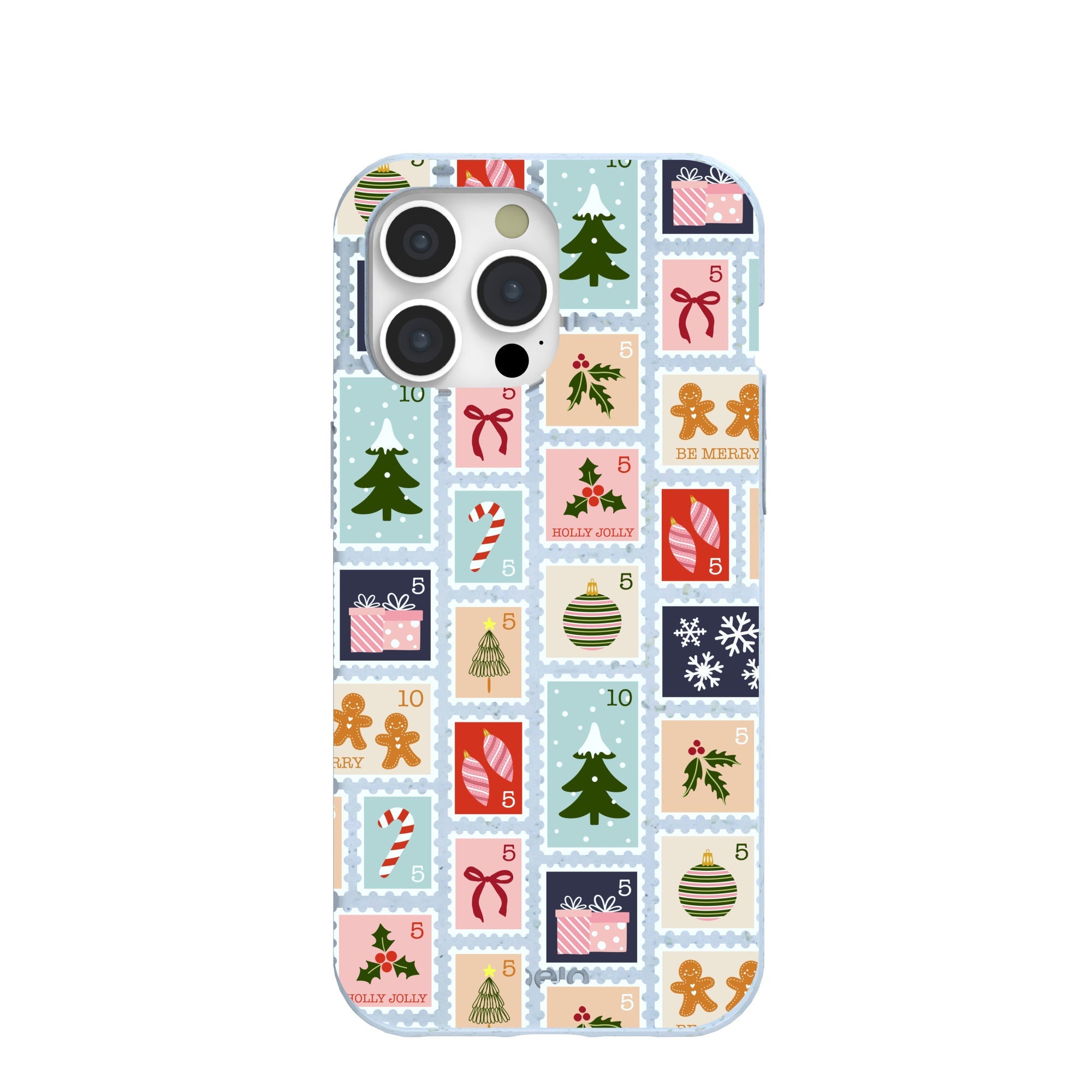 Powder Blue Noel Stamps iPhone 15 Pro Max Case Refurbished - Pela Case refurbished available on Cerqular