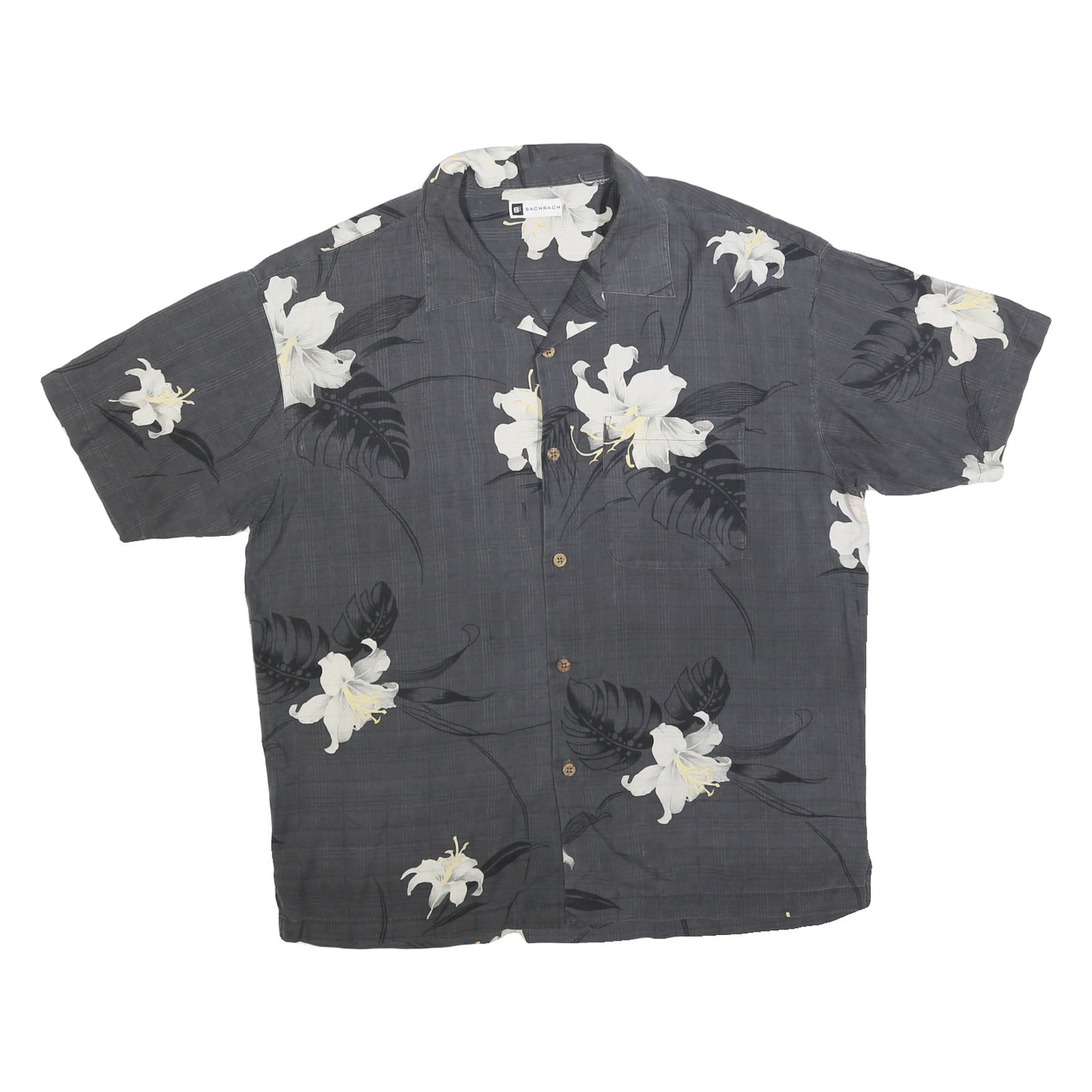 BACHRACH Mens Black & White Floral Casual Shirt L Cotton Blend Hawaiian Style Refurbished - N/A refurbished available on Cerqular
