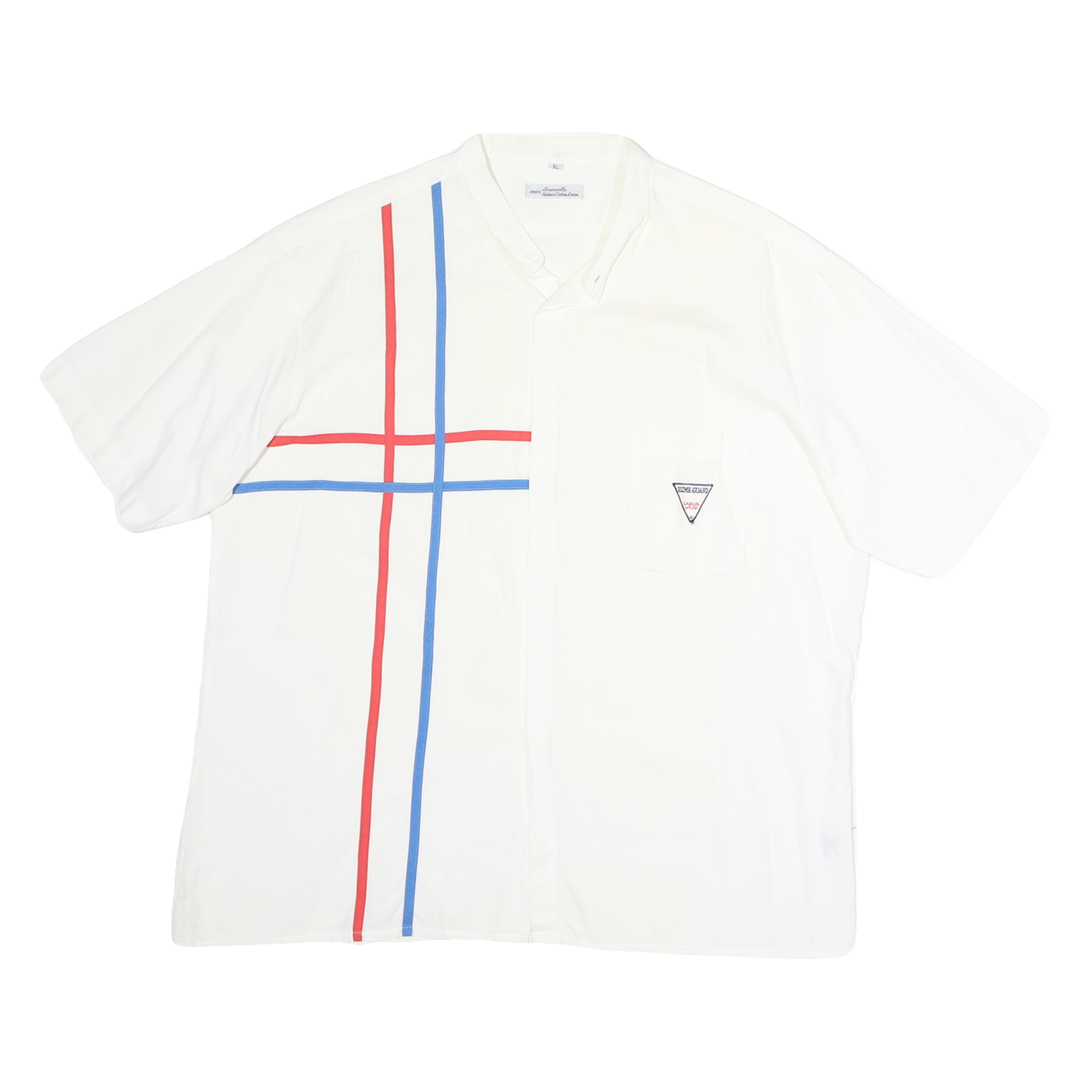 Mens White Cotton Shirt XL Red & Blue Stripe Chest Pocket Button Collar Casual Refurbished - N/A refurbished available on Cerqular