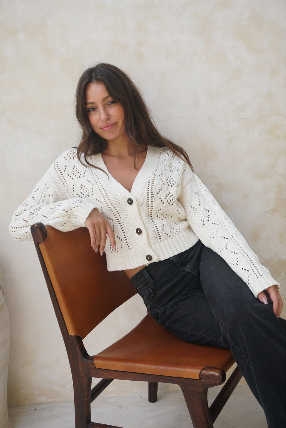 Diana Pointelle Cardigan in Oat Milk | Size: XXL Refurbished - N/A (Paneros is not a known clothing brand. It is possible refurbished available on Cerqular