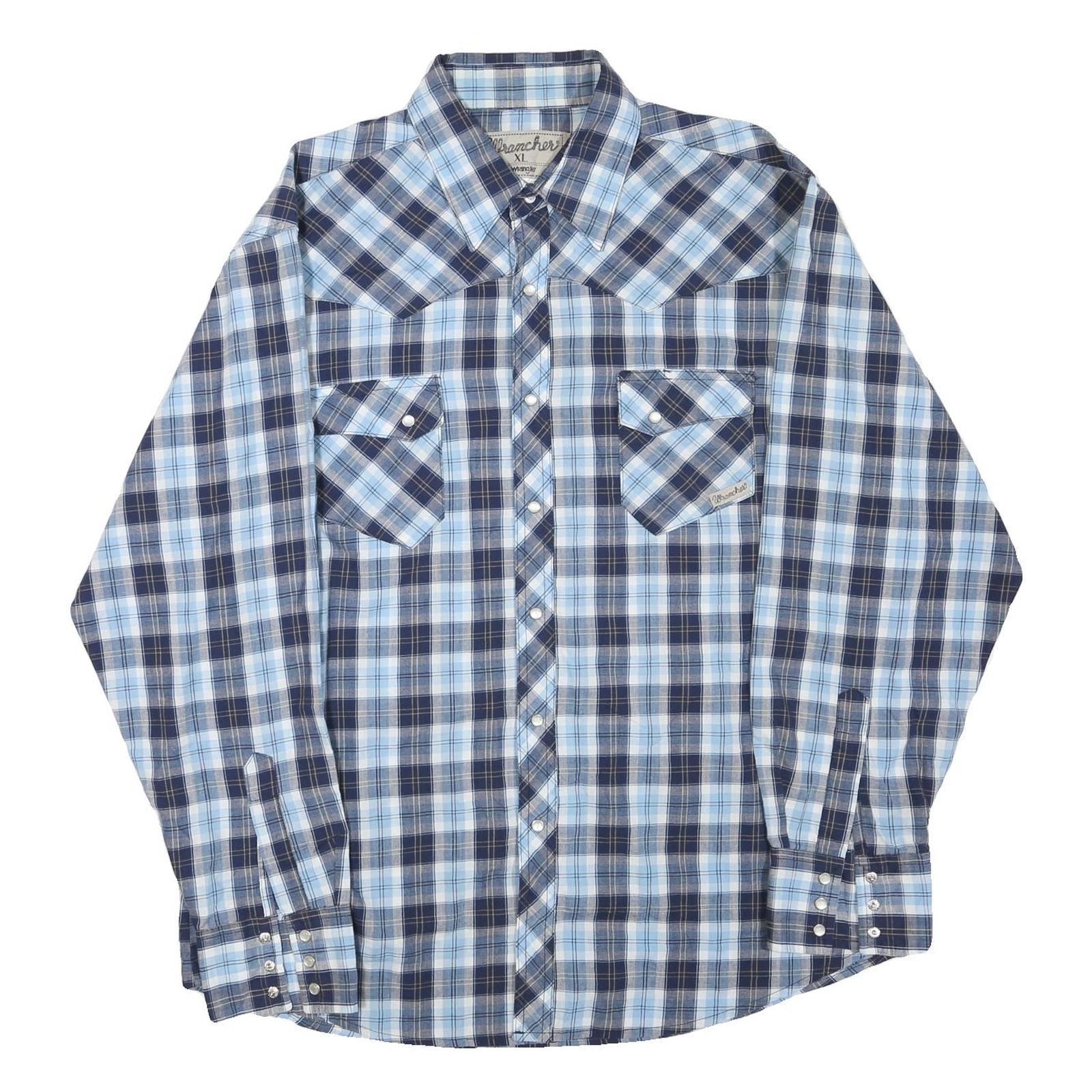 WRANGLER Mens Blue & Navy Check Shirt XL Western Country Casual Cotton Blend Refurbished - N/A refurbished available on Cerqular