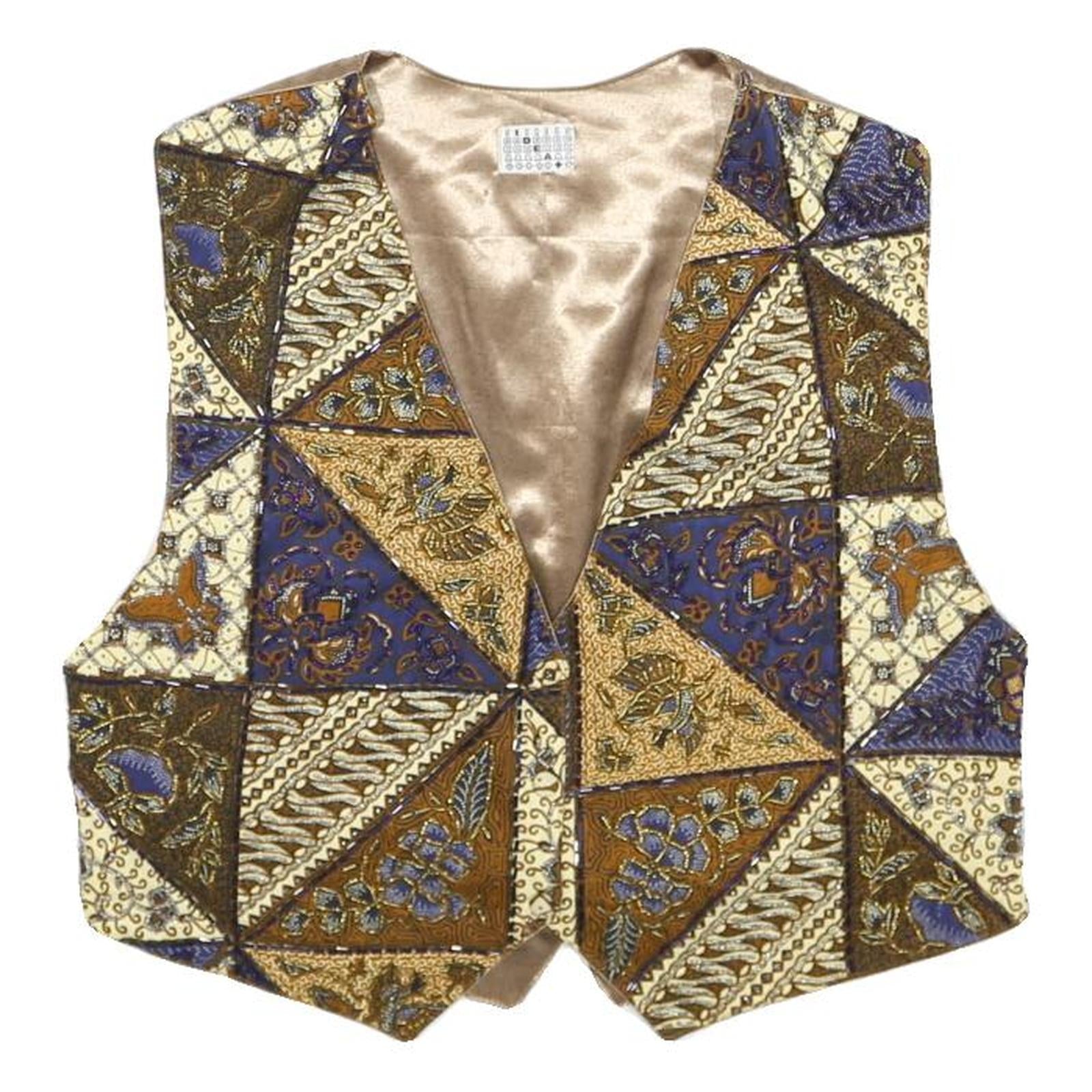 IDEA Womens Blue Brown Cream Patchwork Button Jacket L Patterned Waistcoat Satin Refurbished - N/A refurbished available on Cerqular