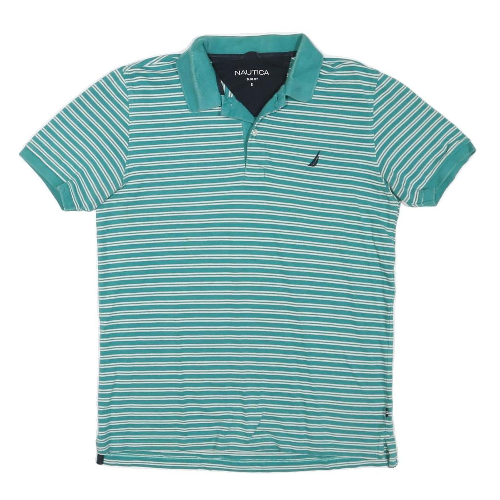 NAUTICA Womens Green & White Striped Short Sleeve Polo Shirt S Slim Fit Refurbished - N/A refurbished available on Cerqular
