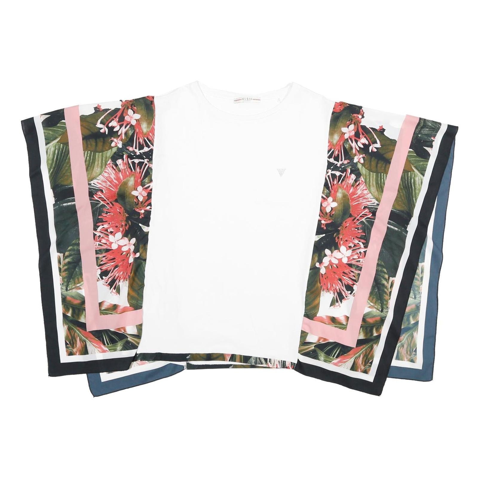 GUESS Womens White Floral Colourblock Kimono Sleeve Crew Neck Top M Refurbished - N/A refurbished available on Cerqular