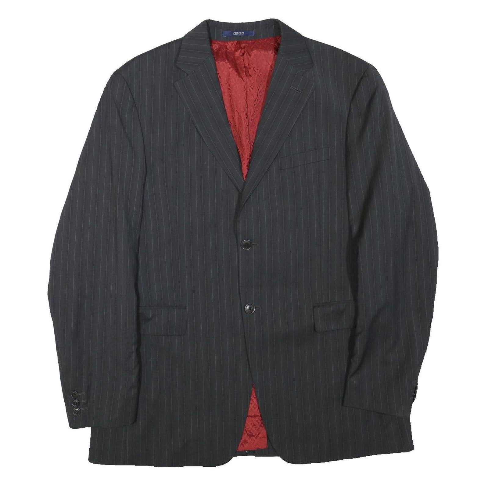 KENZO Mens Black Pinstripe Jacket XL Polyester Blend Button Closure Tailored Refurbished - N/A refurbished available on Cerqular