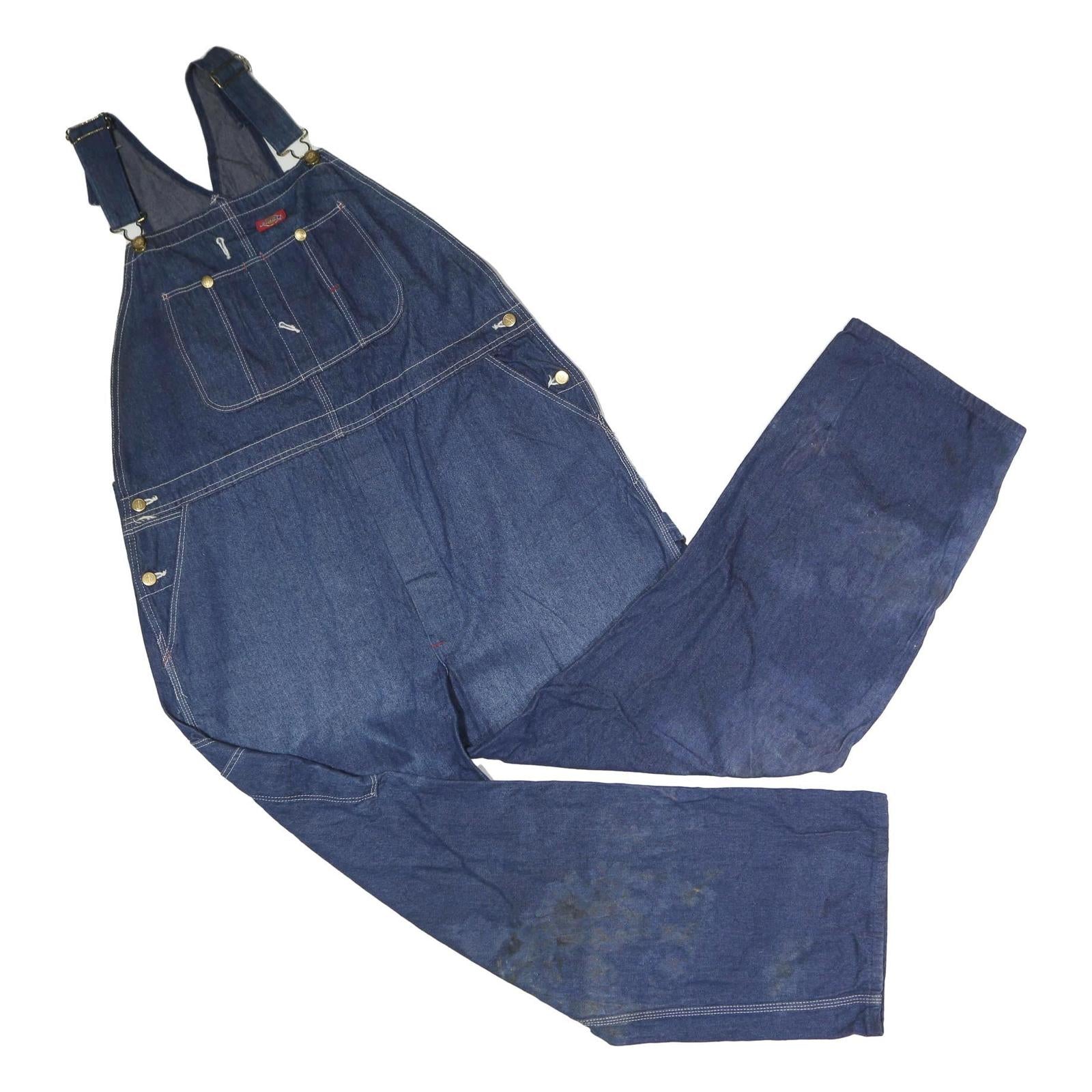 DICKIES Mens Blue Denim Cotton Loose Fit Dungarees 2XL W44 L32 Workwear Refurbished - N/A refurbished available on Cerqular