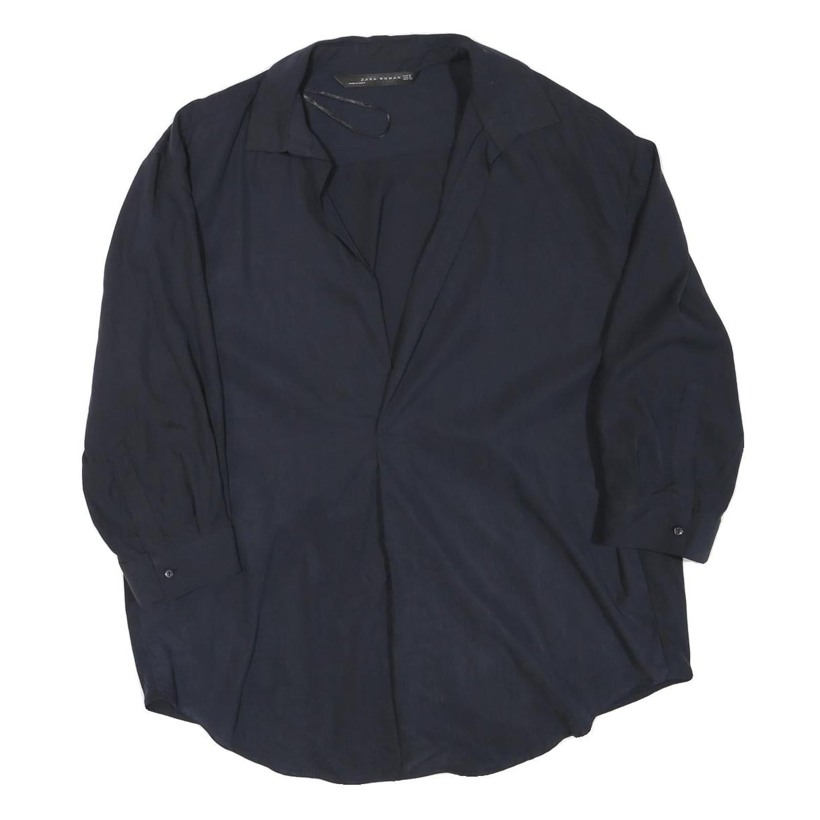 ZARA Womens Navy Basic Top Long Sleeve Collar Shirt M Lightweight Refurbished - N/A refurbished available on Cerqular