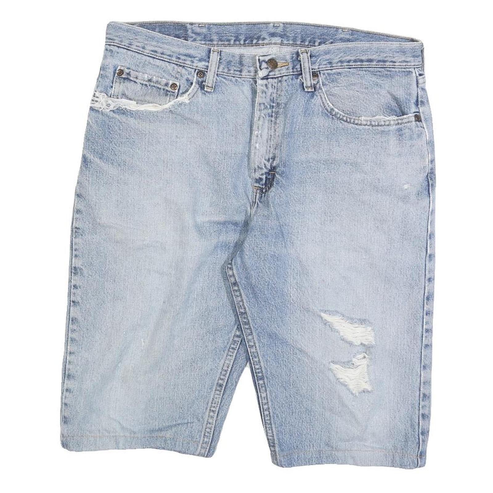 WRANGLER Mens Denim Blue Casual Shorts L W35 Distressed Cotton Blend Refurbished - N/A refurbished available on Cerqular