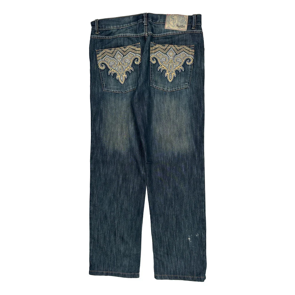 Southpole Jeans - 38W 30L Dark Wash Cotton Blend Refurbished - Thrifted (note: this is a term often used to describe second- refurbished available on Cerqular