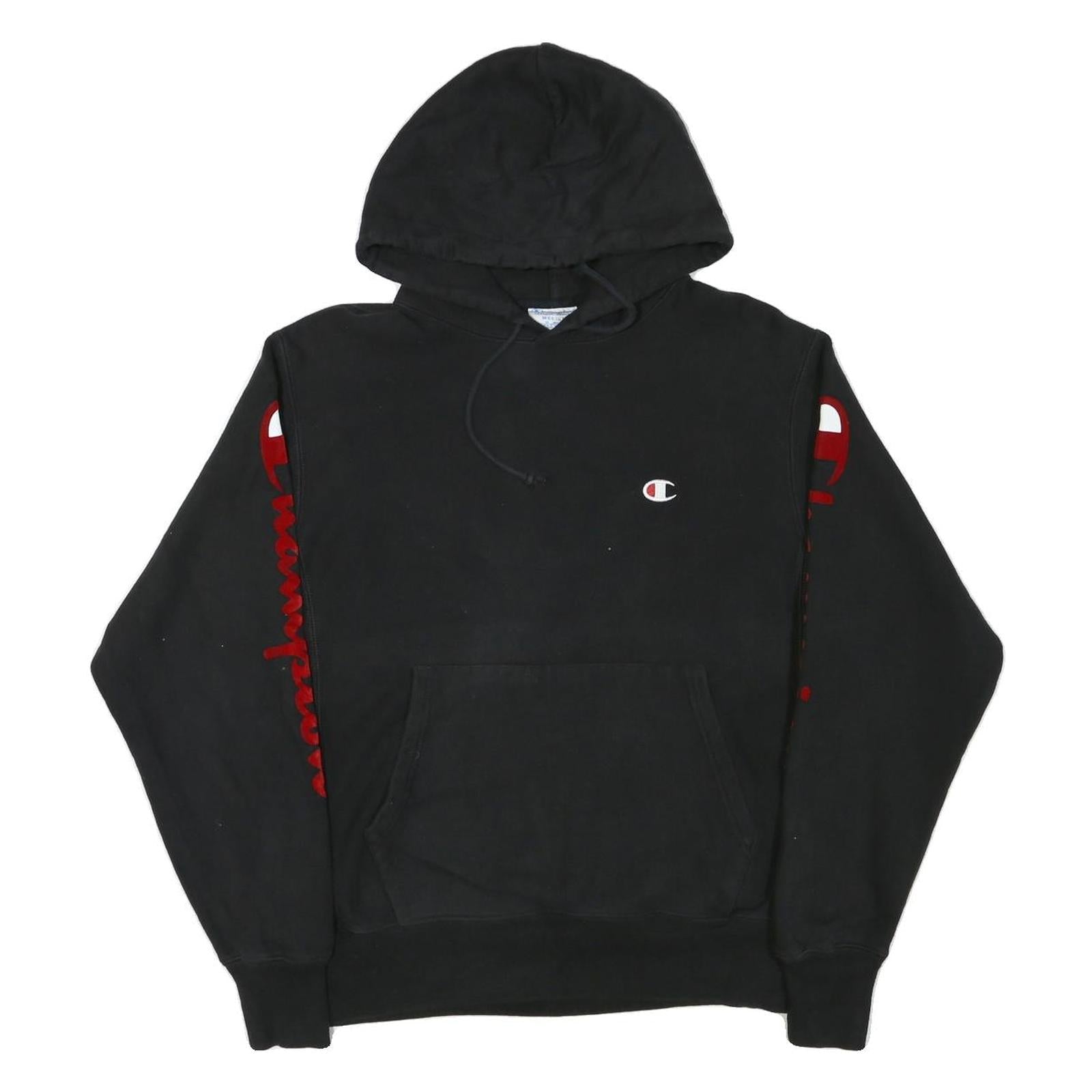 CHAMPION Mens Black Pullover Hoodie M Embroidered Logo Sleeve Print Refurbished - N/A refurbished available on Cerqular