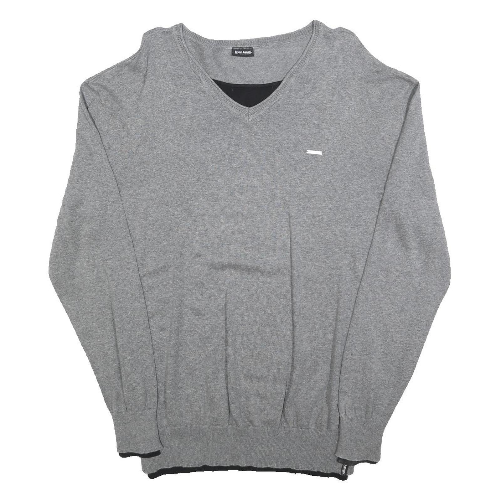 BRUNO BANANI Mens Grey Plain Pullover V-Neck Basic Knit L Lightweight Jumper Refurbished - N/A refurbished available on Cerqular