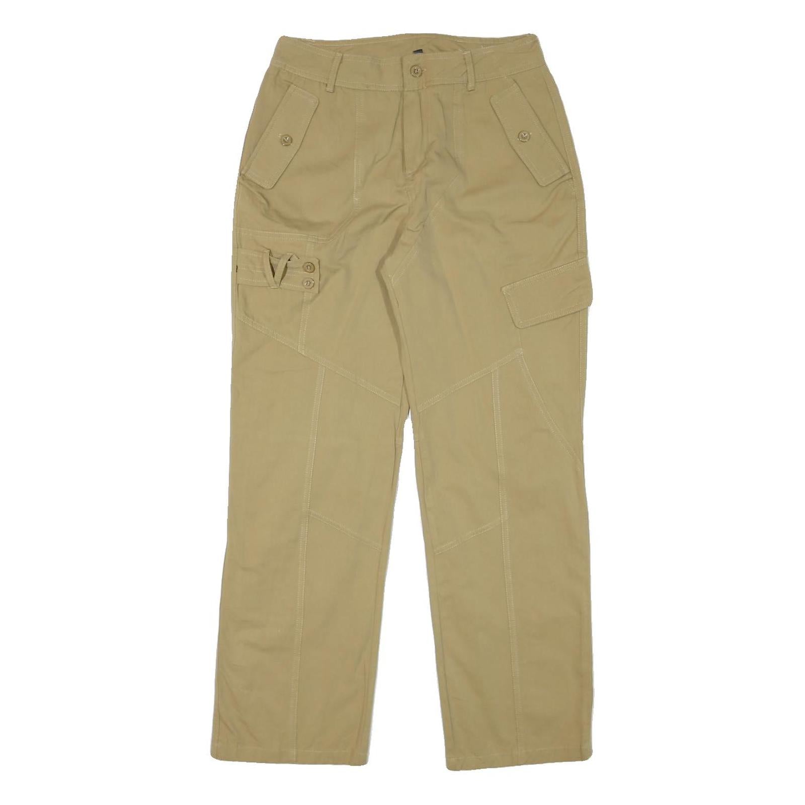 Mens Beige Cotton Blend Regular Fit Cargo Trousers W28 L28 Utility Zip Closure Refurbished - N/A refurbished available on Cerqular