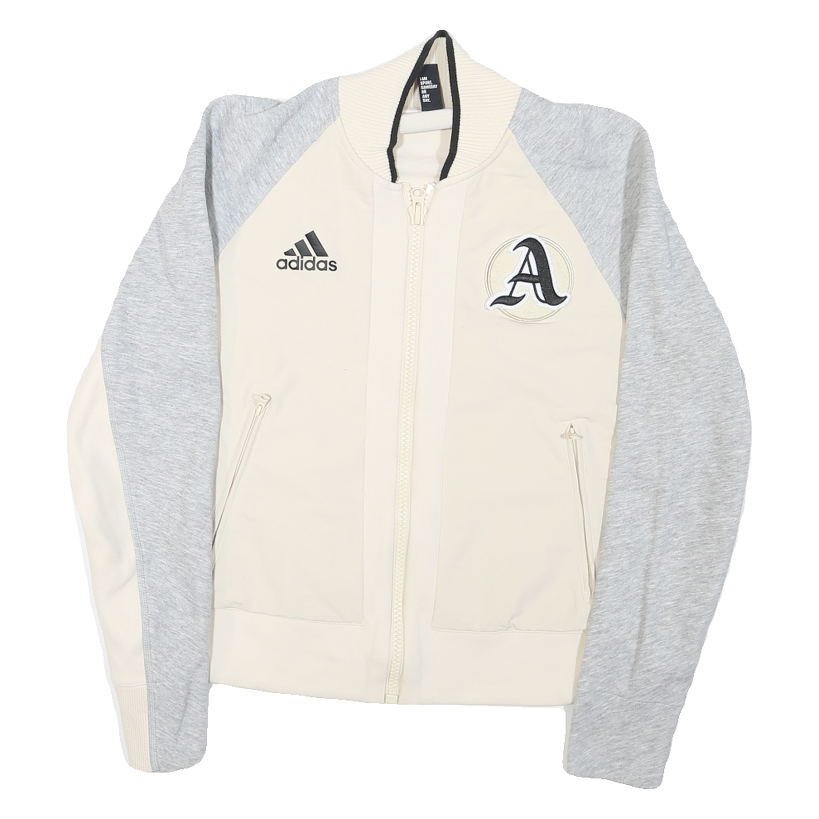 ADIDAS Womens Cream & Grey Colourblock Cotton Blend Coach Jacket M Jersey Zip Refurbished - N/A refurbished available on Cerqular