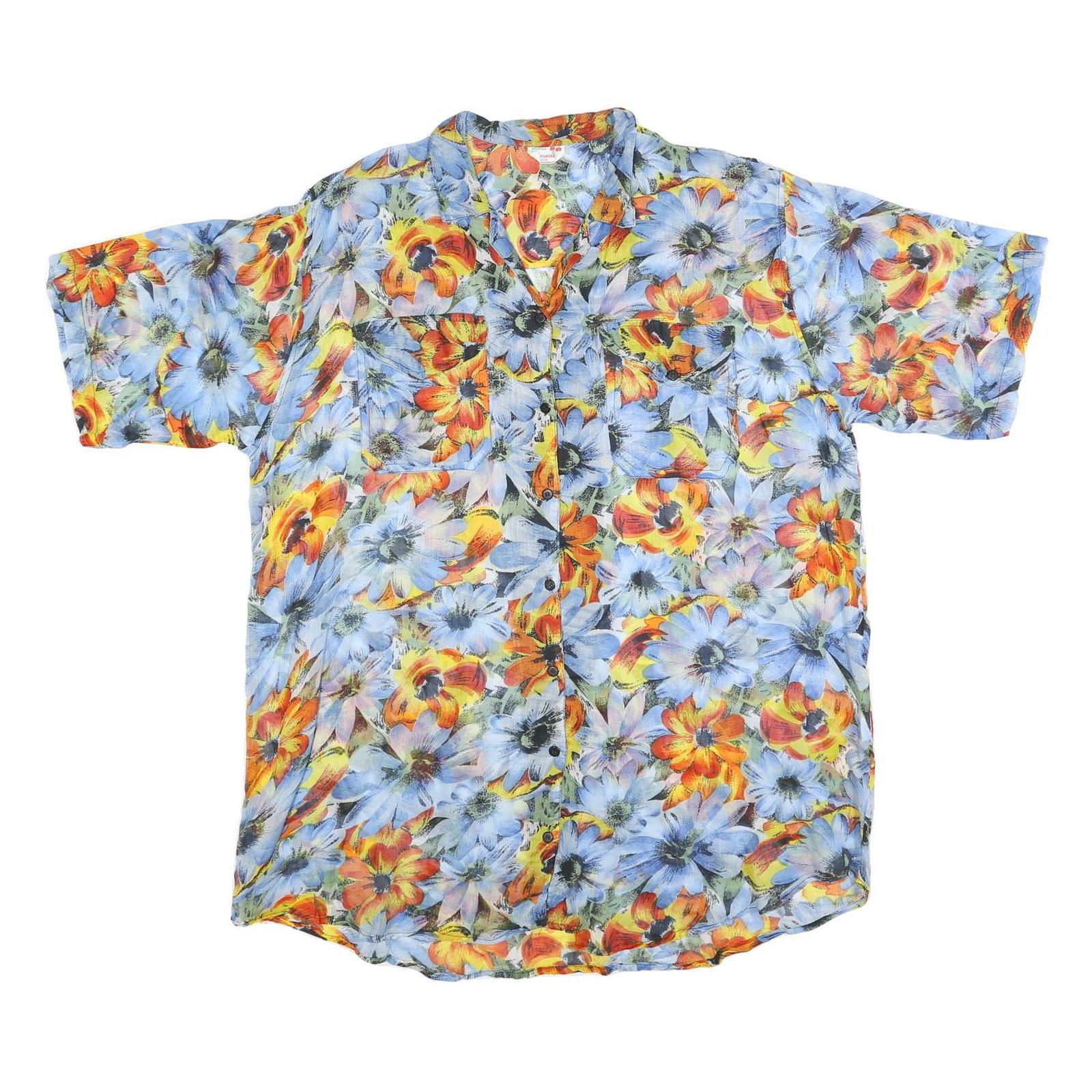 USGHERR Womens Blue & Orange Floral Printed Shirt Short Sleeve V-Neck XL Cotton Refurbished - N/A refurbished available on Cerqular
