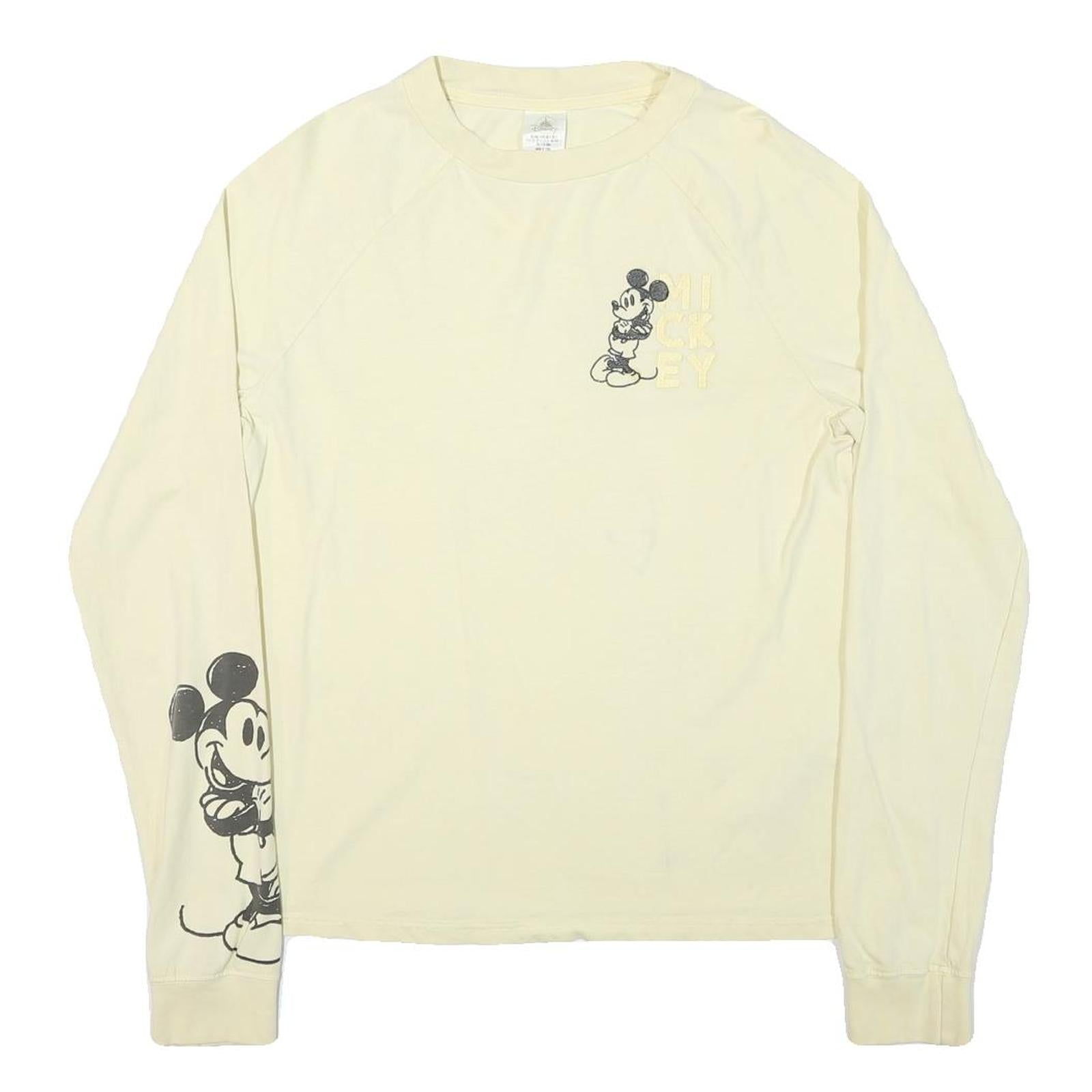 DISNEY Mens Cream Mickey Graphic Long Sleeve Crew Neck Cotton Blend L T-Shirt Refurbished - N/A refurbished available on Cerqular