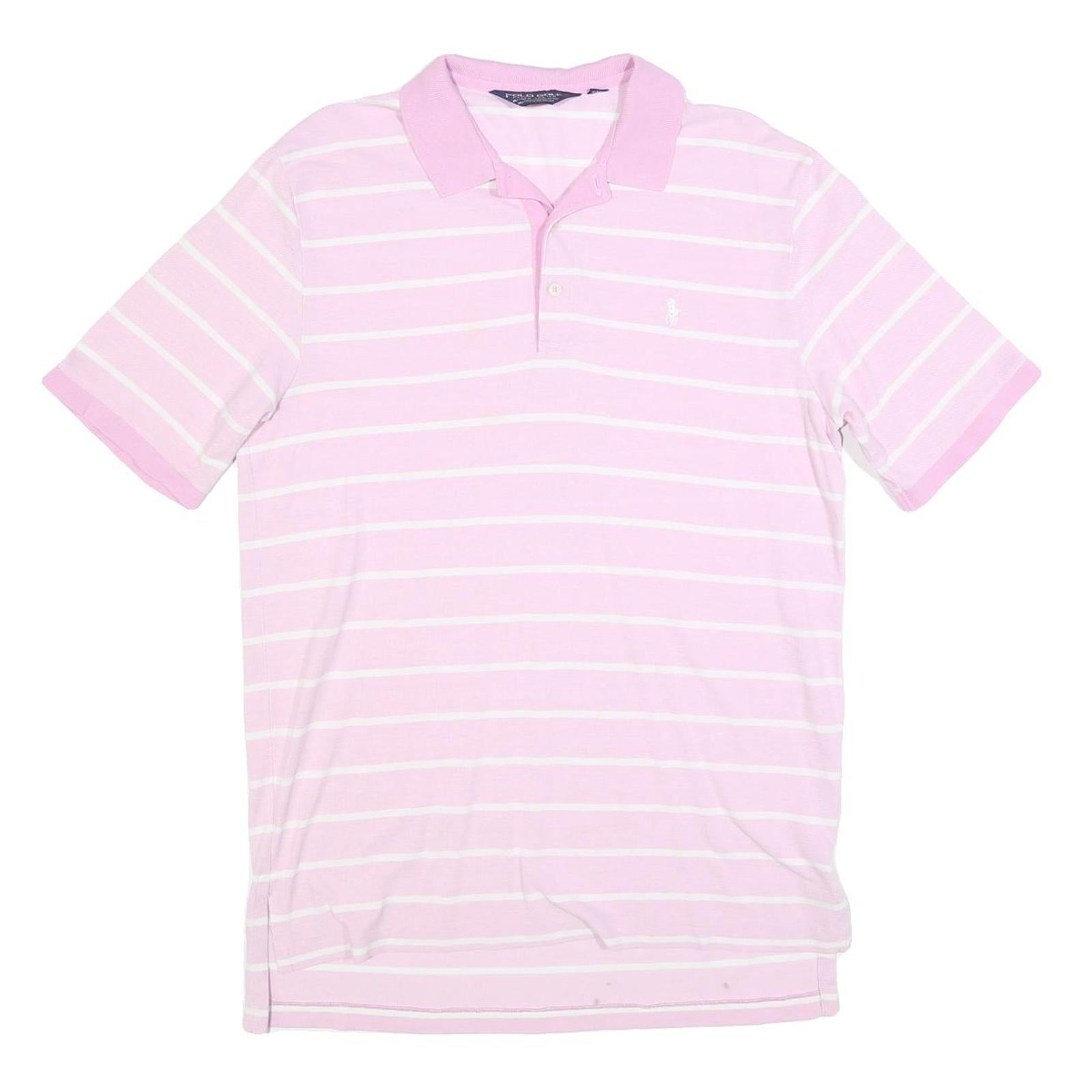 POLO RALPH LAUREN Mens Pink & White Striped Short Sleeve Polo Shirt M Classic Refurbished - N/A refurbished available on Cerqular
