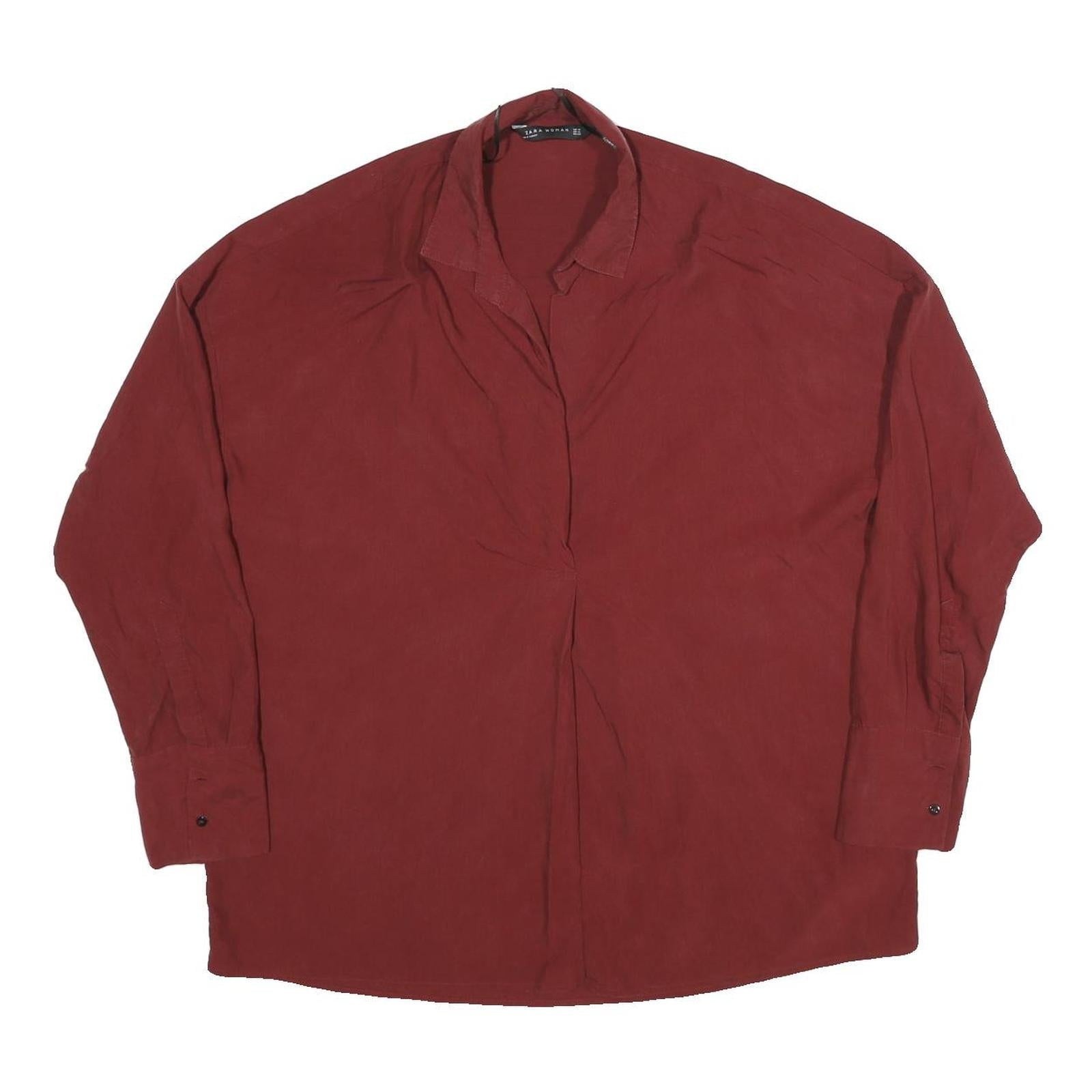 ZARA Womens Maroon Basic Long Sleeve V-Neck Top XS Lightweight Refurbished - N/A refurbished available on Cerqular