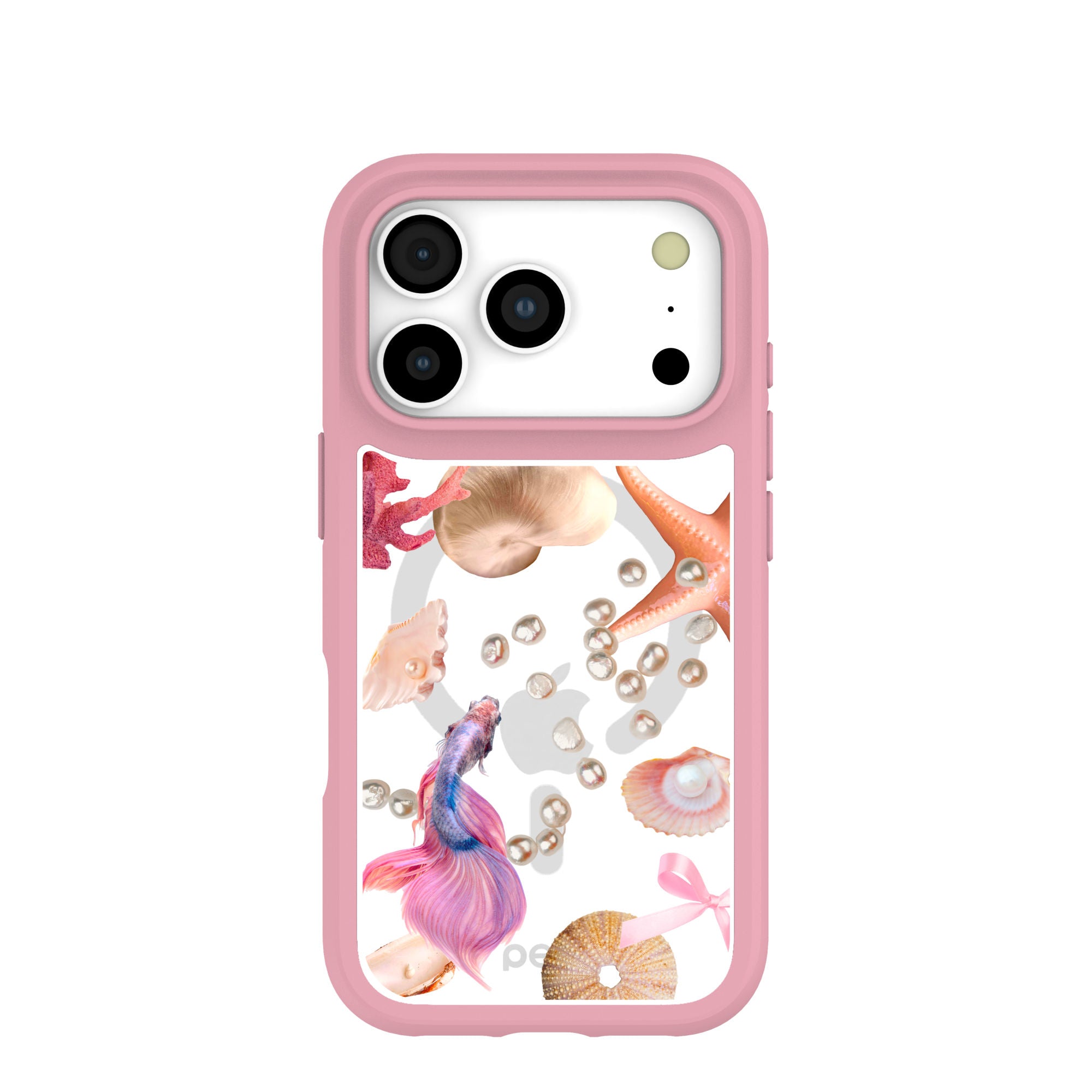 Clear Aqua Dreams iPhone 17 Pro Case With Petal Pink Ridge (MagSafe included) Refurbished - Pela Case refurbished available on Cerqular