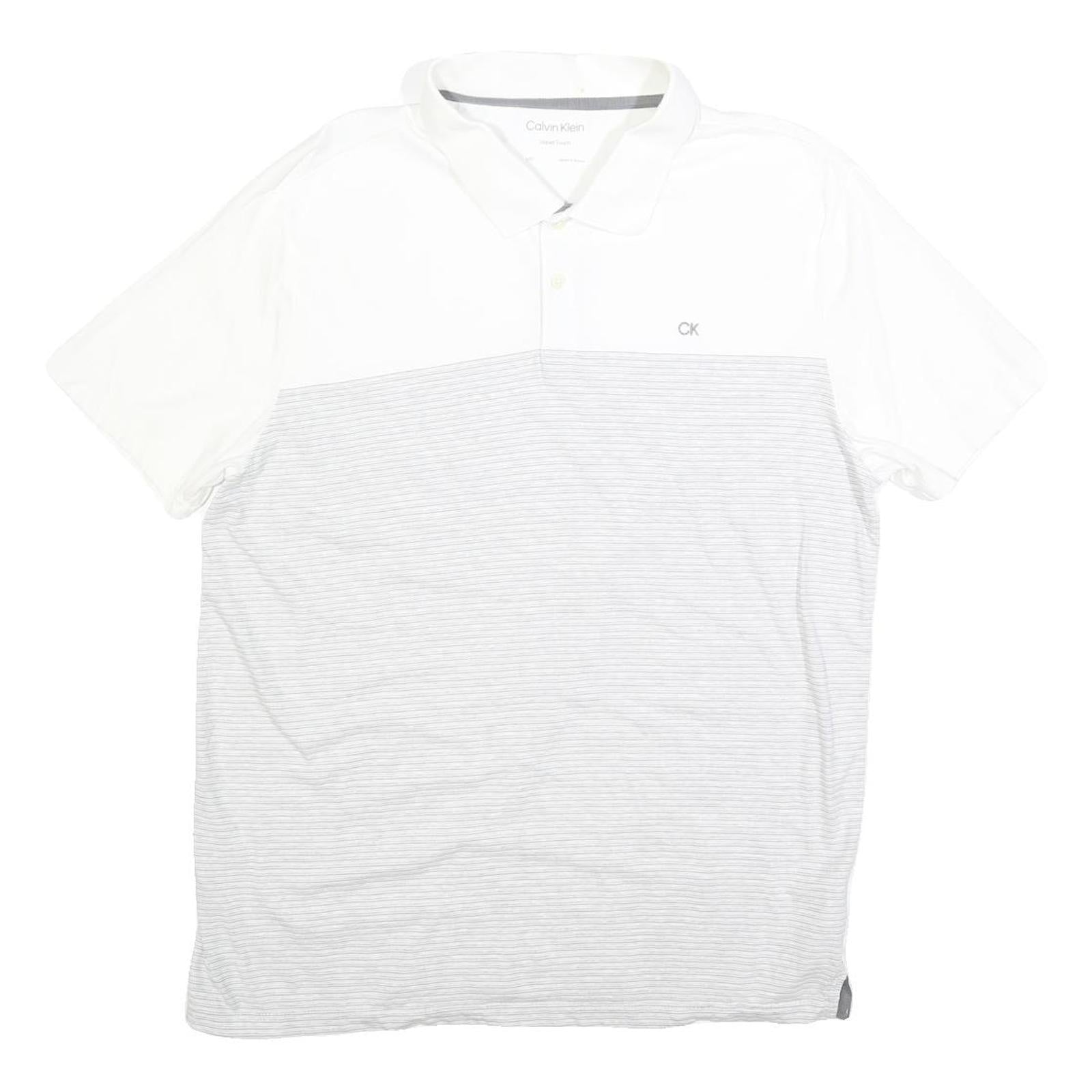 CALVIN KLEIN Mens White & Grey Striped Short Sleeve Polo Shirt L Casual Cotton Refurbished - N/A refurbished available on Cerqular