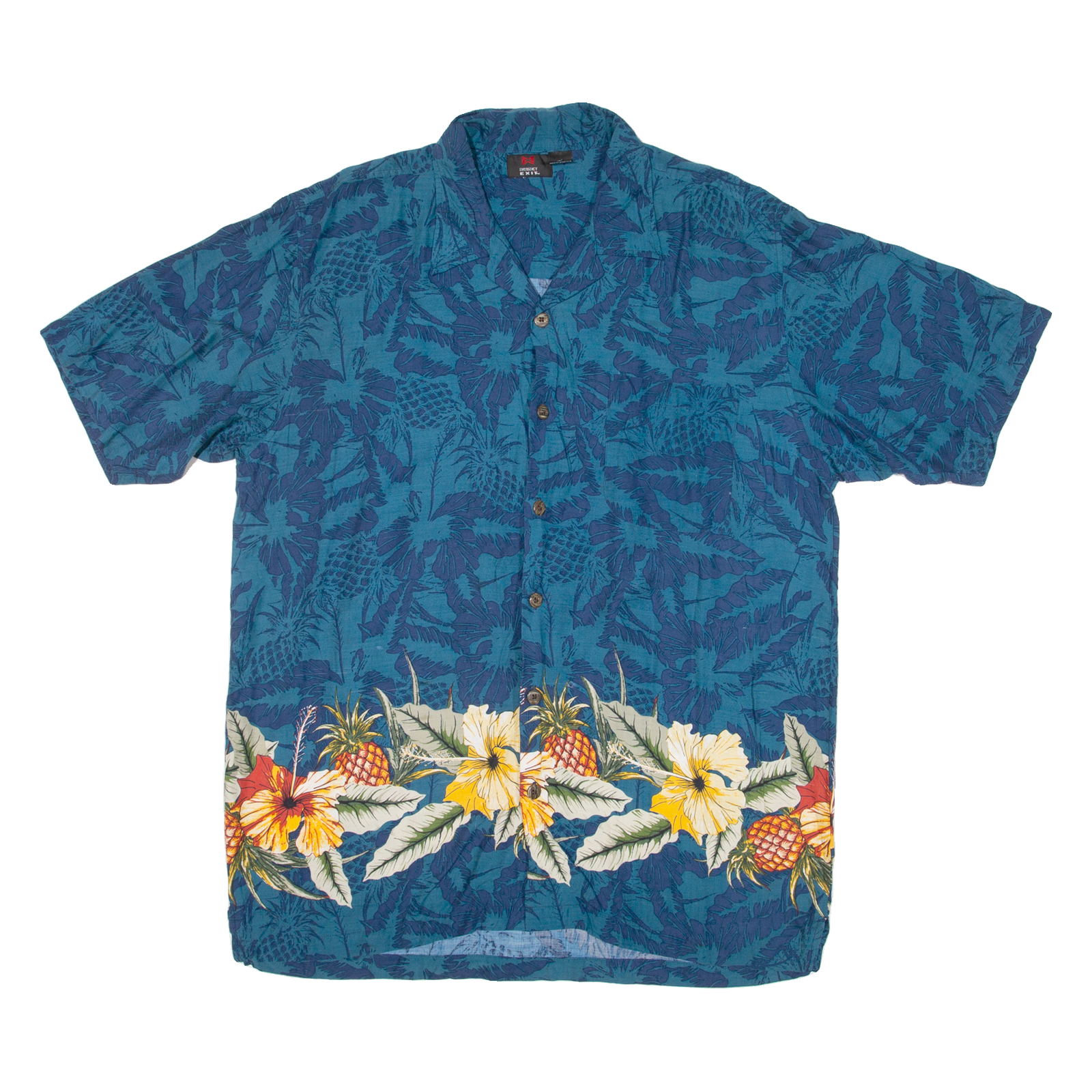 EMERGENCY EXIT Mens Hawaiian Shirt Blue Floral L Refurbished - N/A refurbished available on Cerqular
